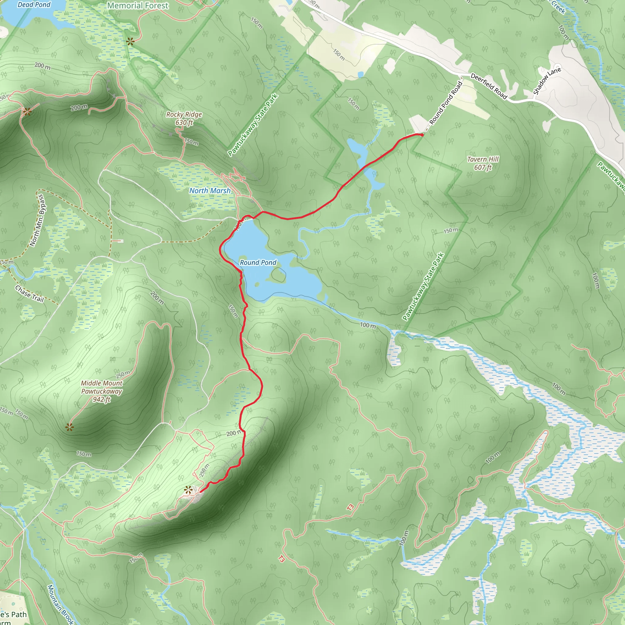 Round Pond and South Mount Pawtuckaway Trail mobile static map