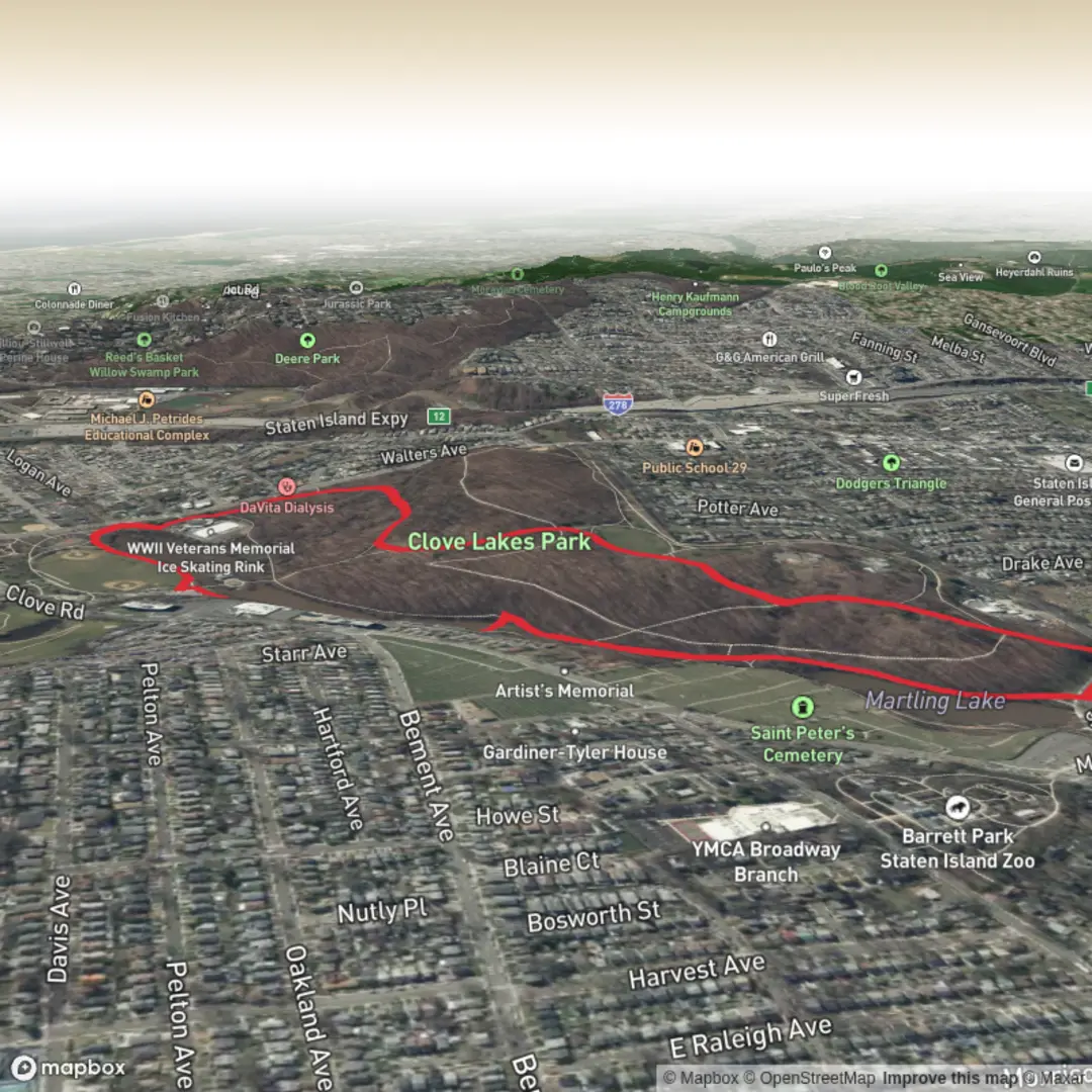An image depicting the trail Clove Lake and Martling Lake Loop - Clove Lakes Park and its surrounding area.