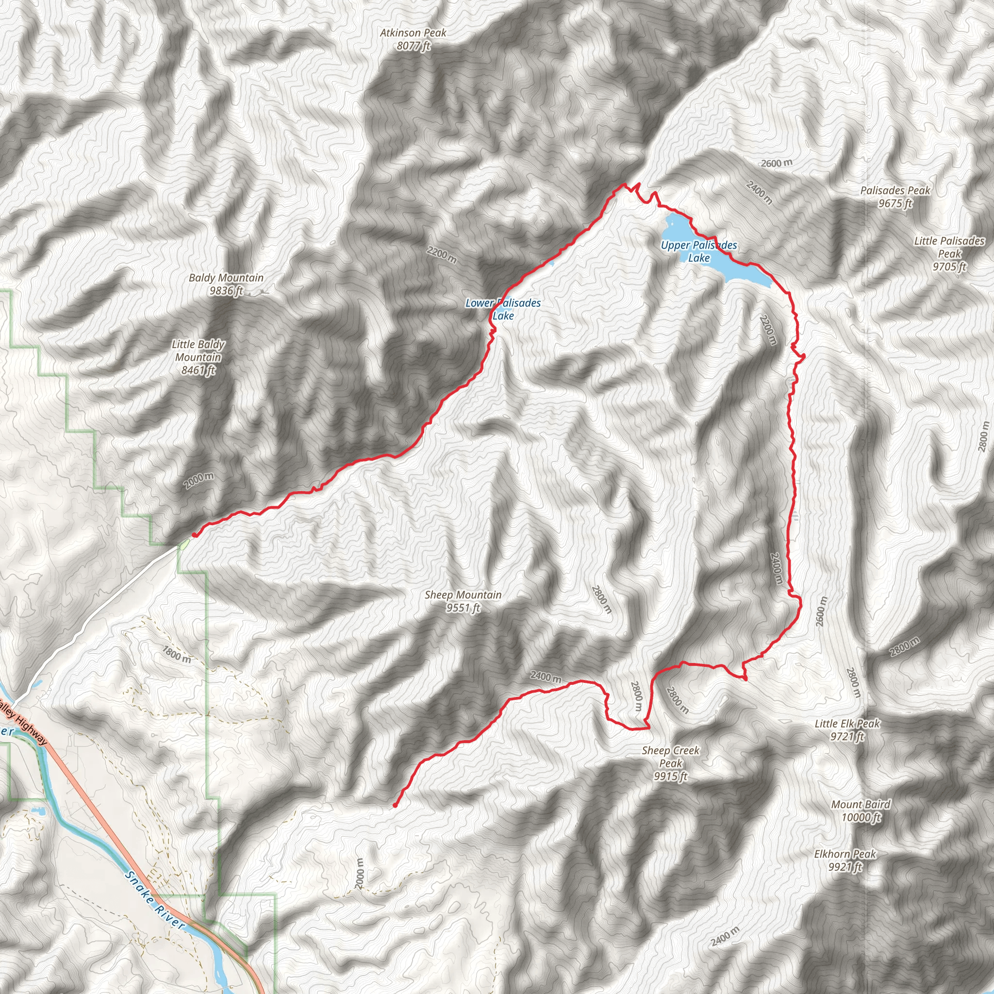 Lower Palisades Creek, Upper Palisades Lake and Sheep Creek Horseshoe Trail mobile static map