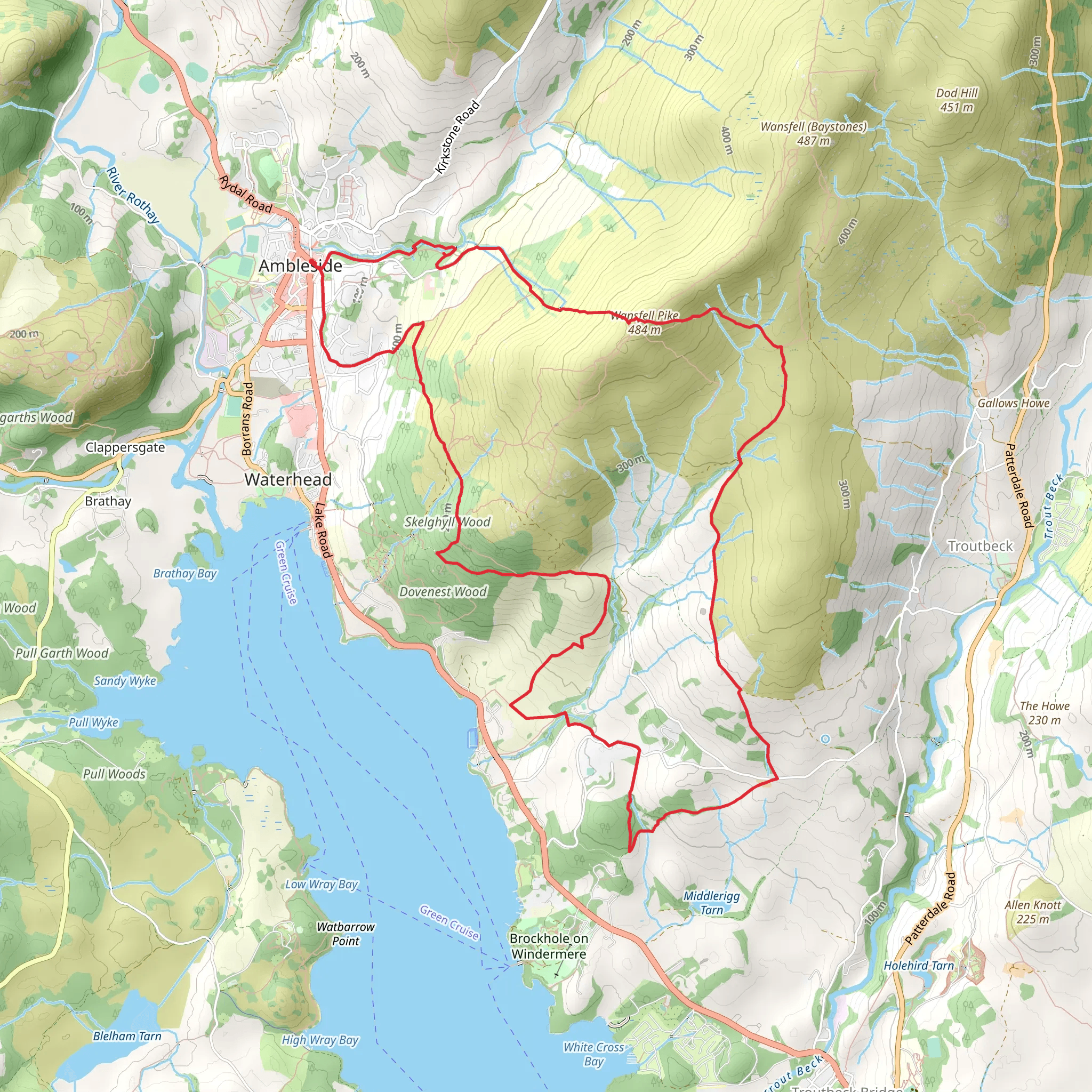 Jenkyn's Crag, Wansfell and Stock Ghyll Force Waterfall Loop - Ambleside mobile static map