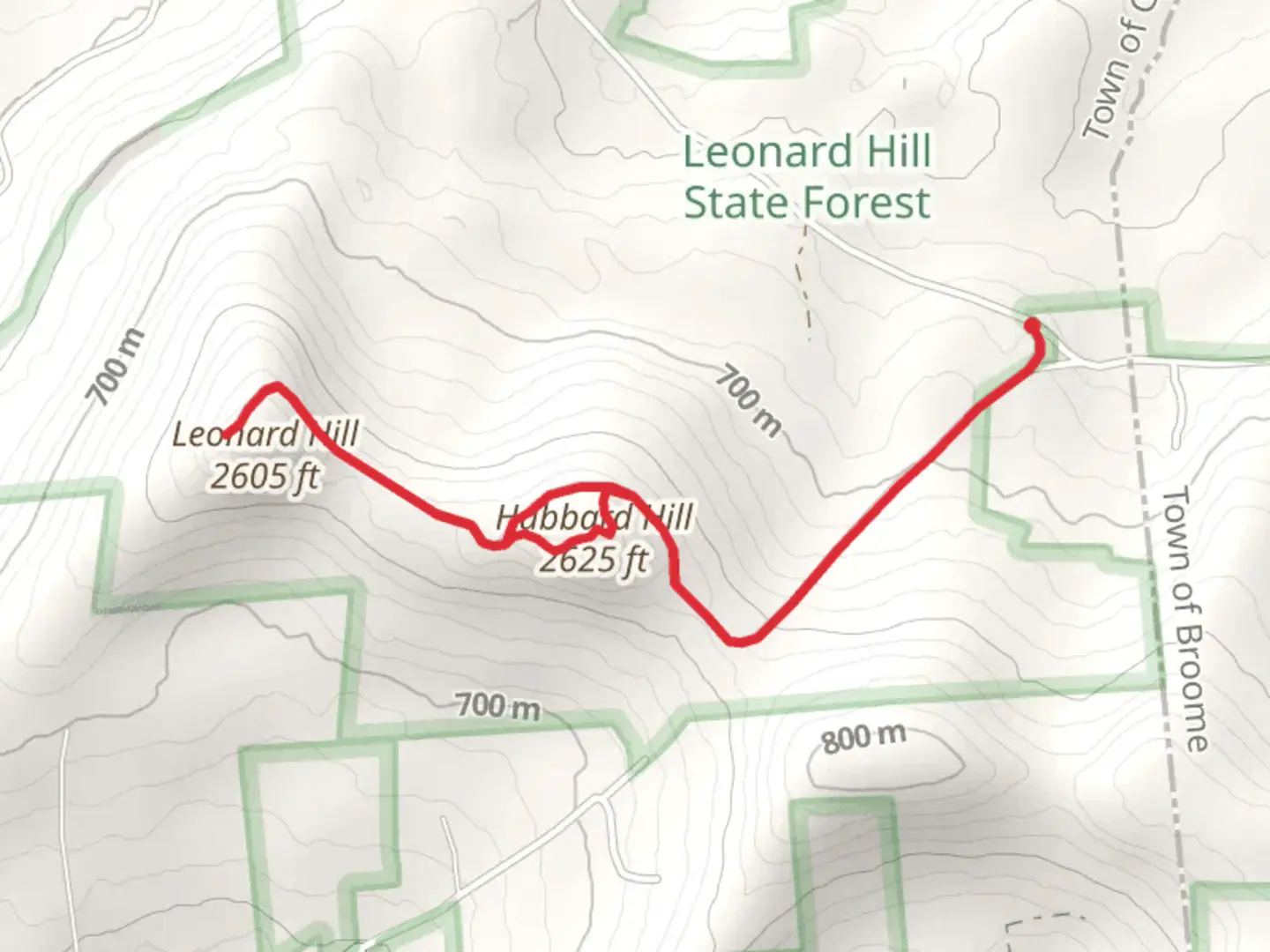 An image depicting the trail Leonard Hill and Hubbard Hill Trail and its surrounding area.