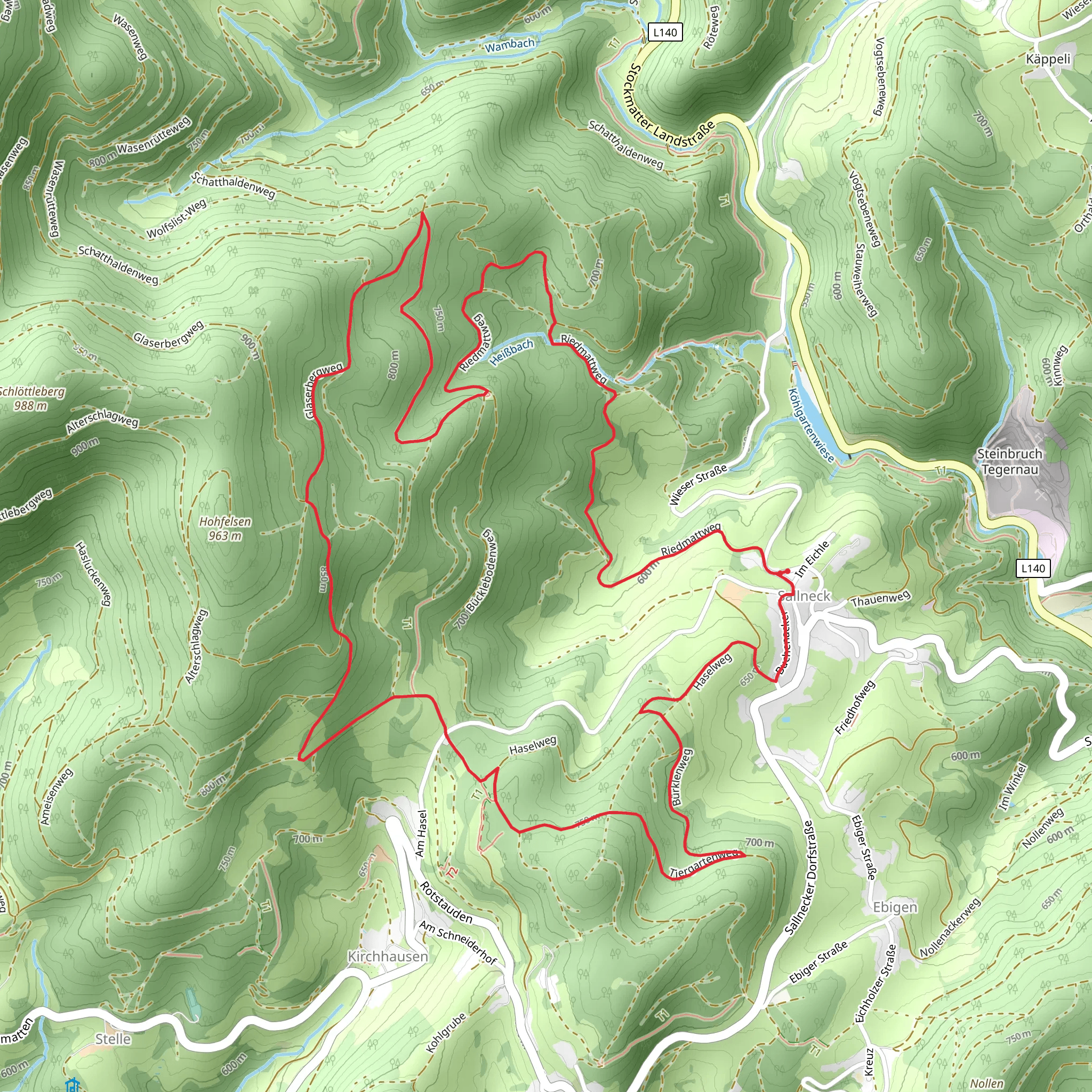 Glaserbergweg and Riedmattweg Loop mobile static map