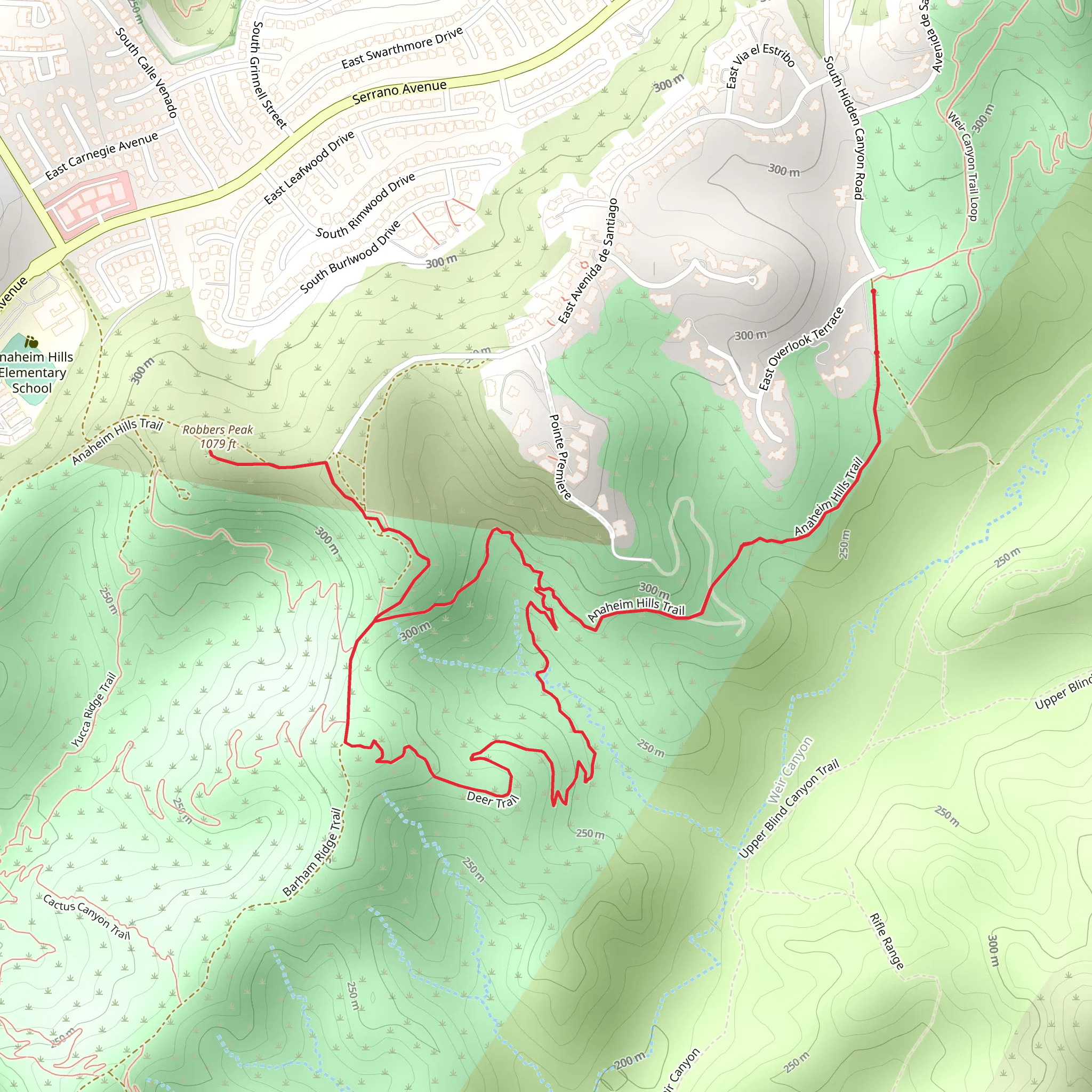Robbers Peak via Anaheim Hills Trail, Barham Ridge Trail and Deer Loop mobile static map