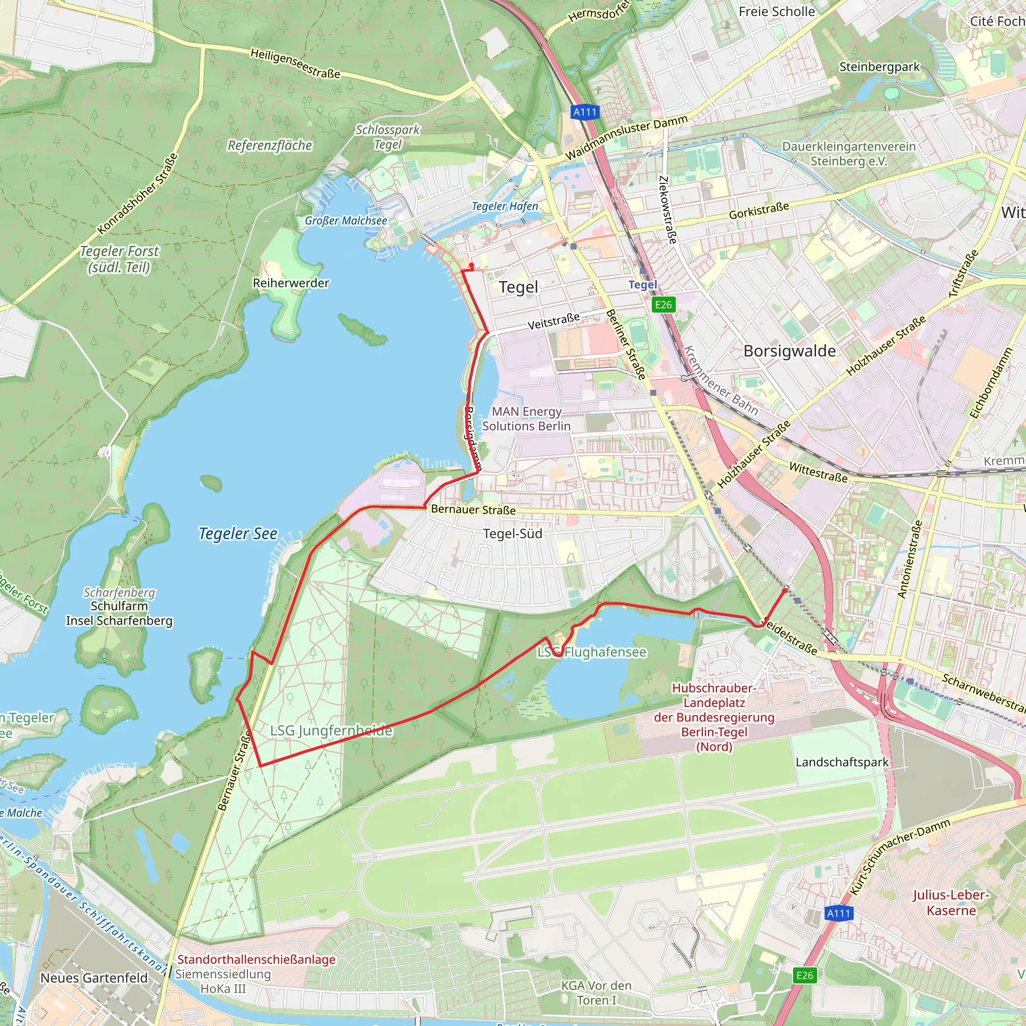 Tegel to Flughafensee Scenic Walk via Lake Tegel mobile static map