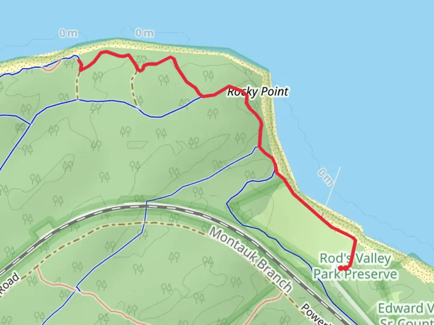 An image depicting the trail Duck Bluff via Old North Road and its surrounding area.