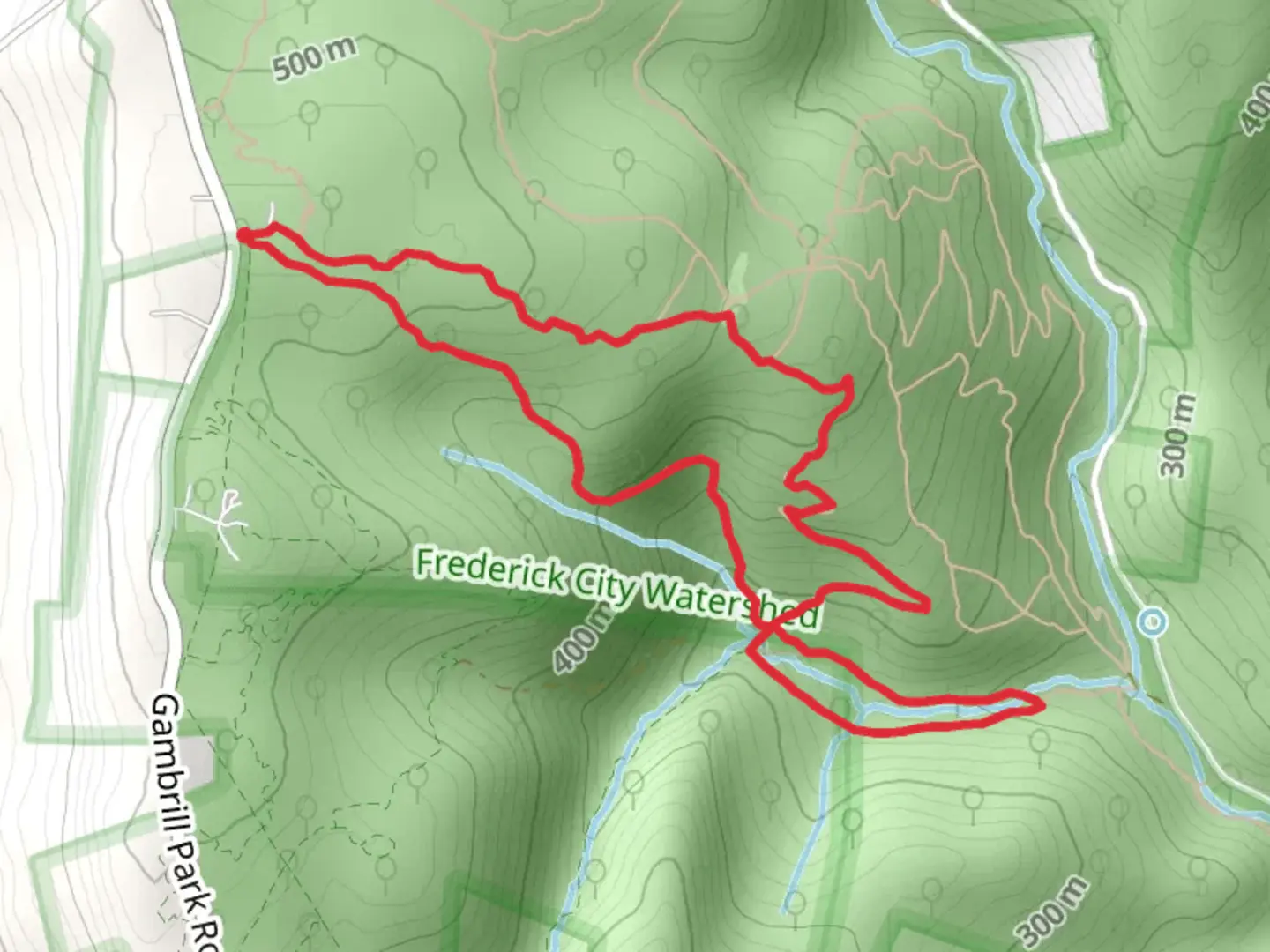 An image depicting the trail Lawn Mower, Rocky-Stream Bed and Kubla Khan Loop Trail and its surrounding area.
