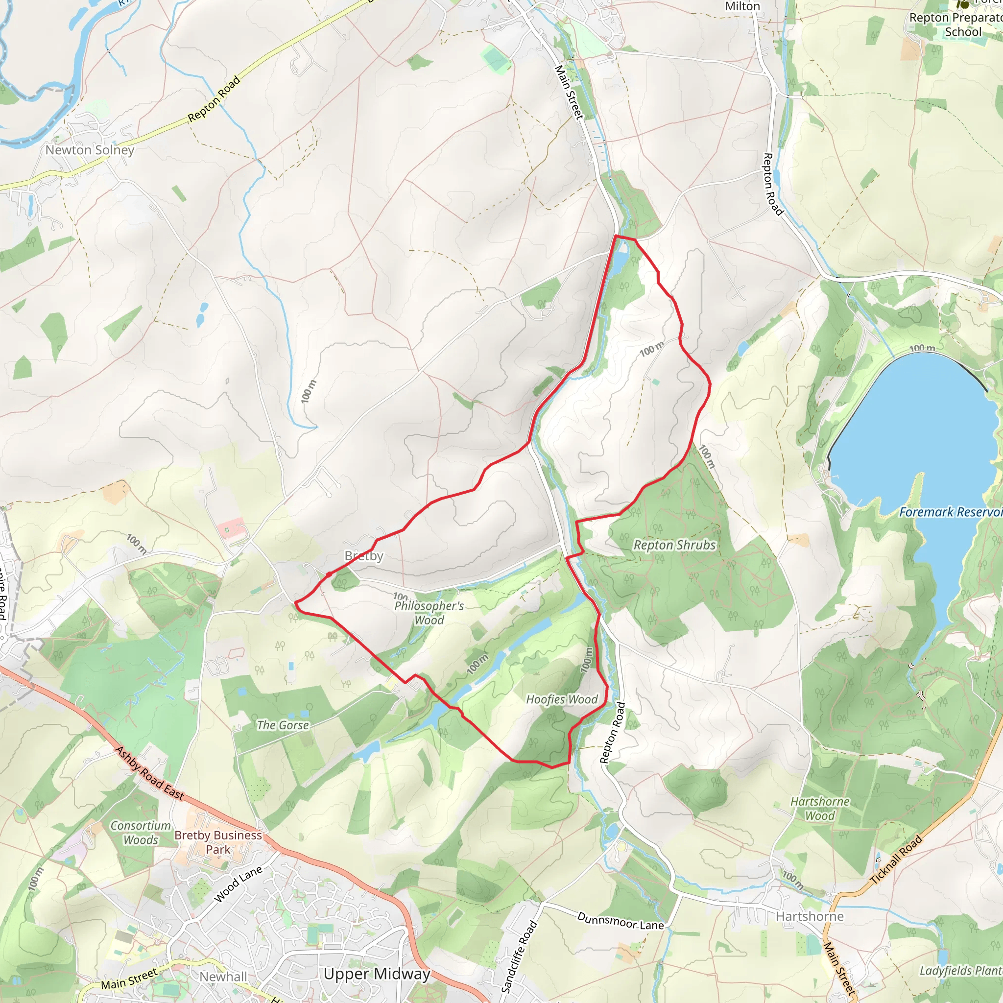 Bretby CIrcular Walk mobile static map