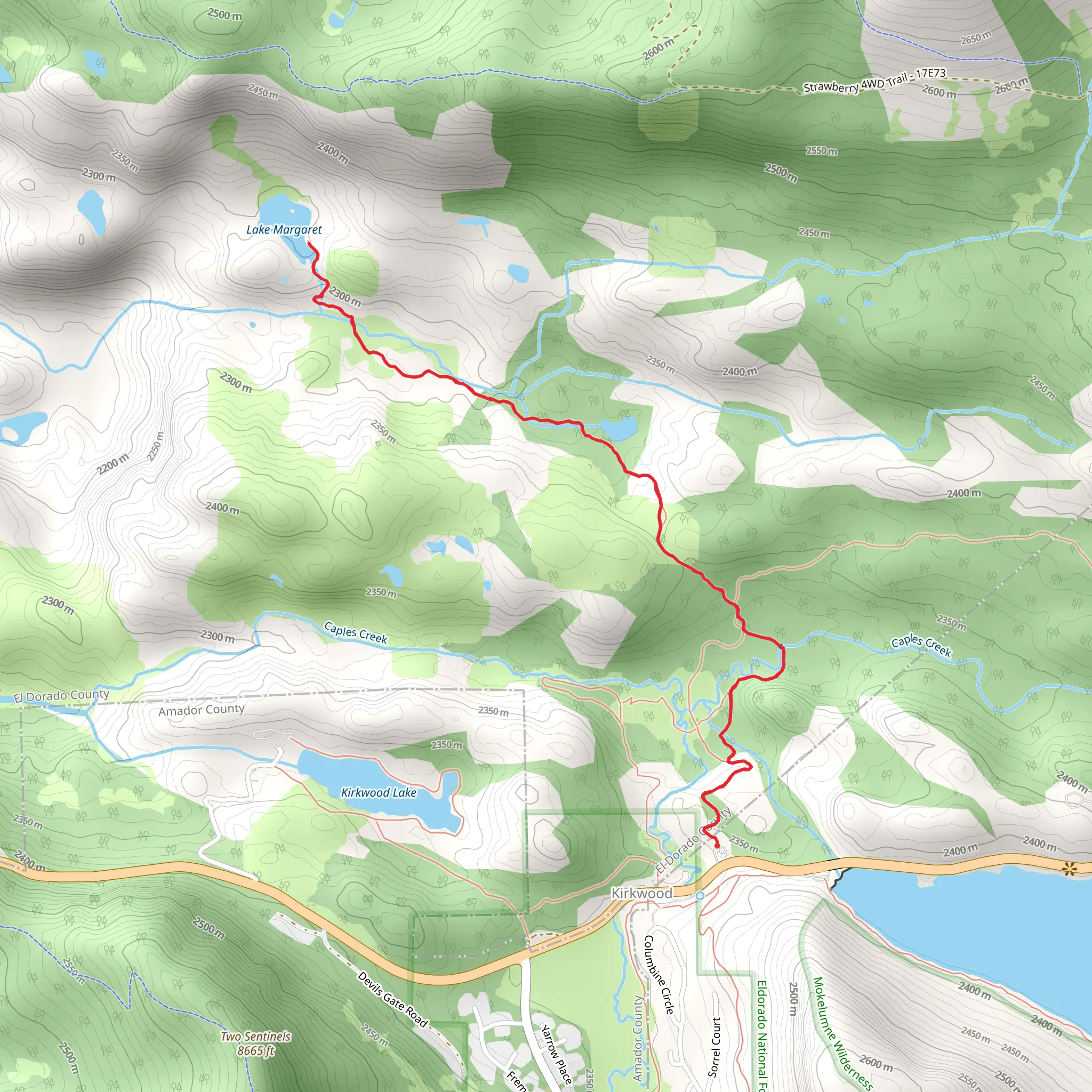 Lake Margaret Trail from Caples Lake mobile static map