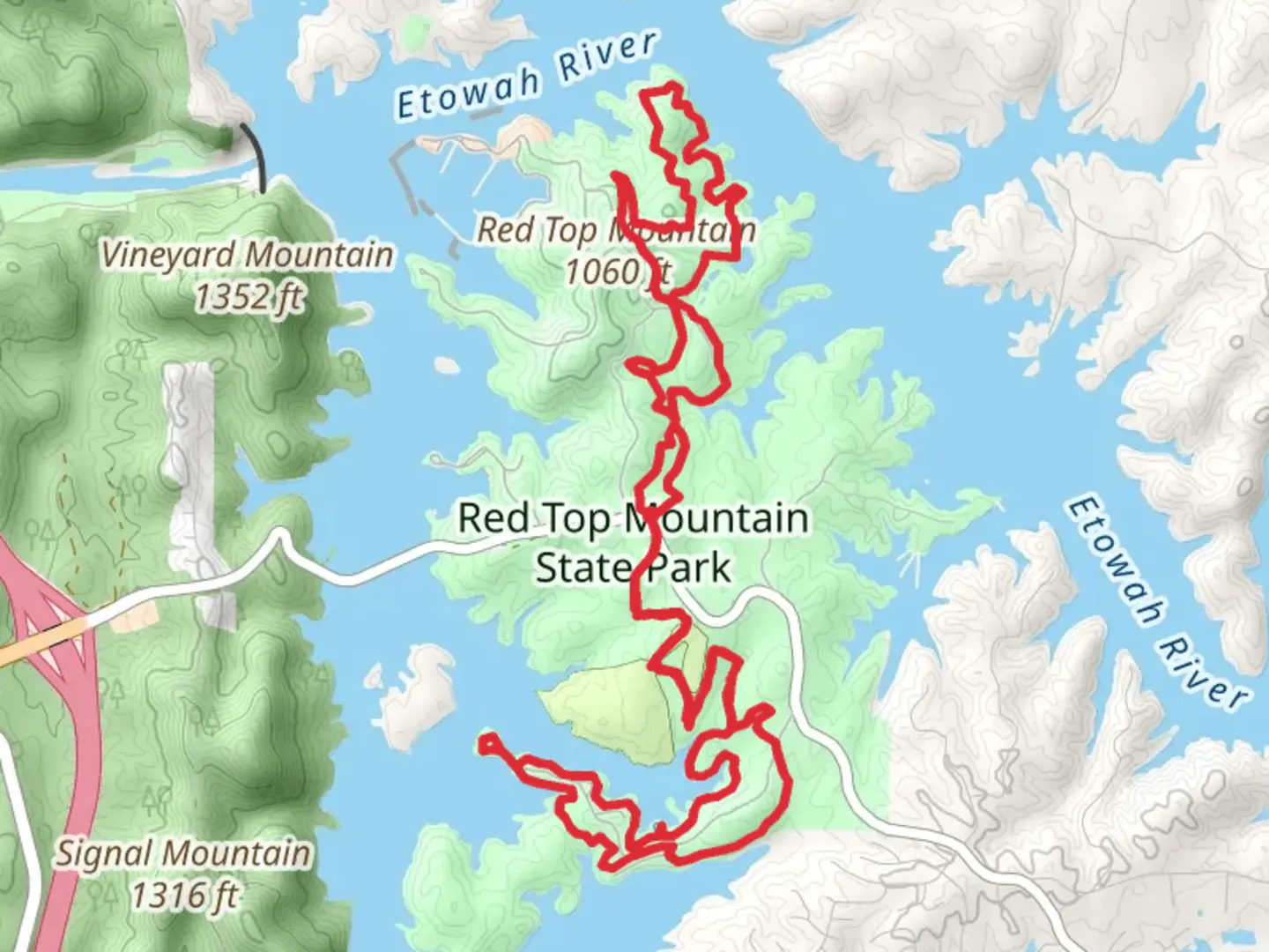 An image depicting the trail Homestead Trail, Sweet Gum Trail and Iron Hill Trail Loop and its surrounding area.