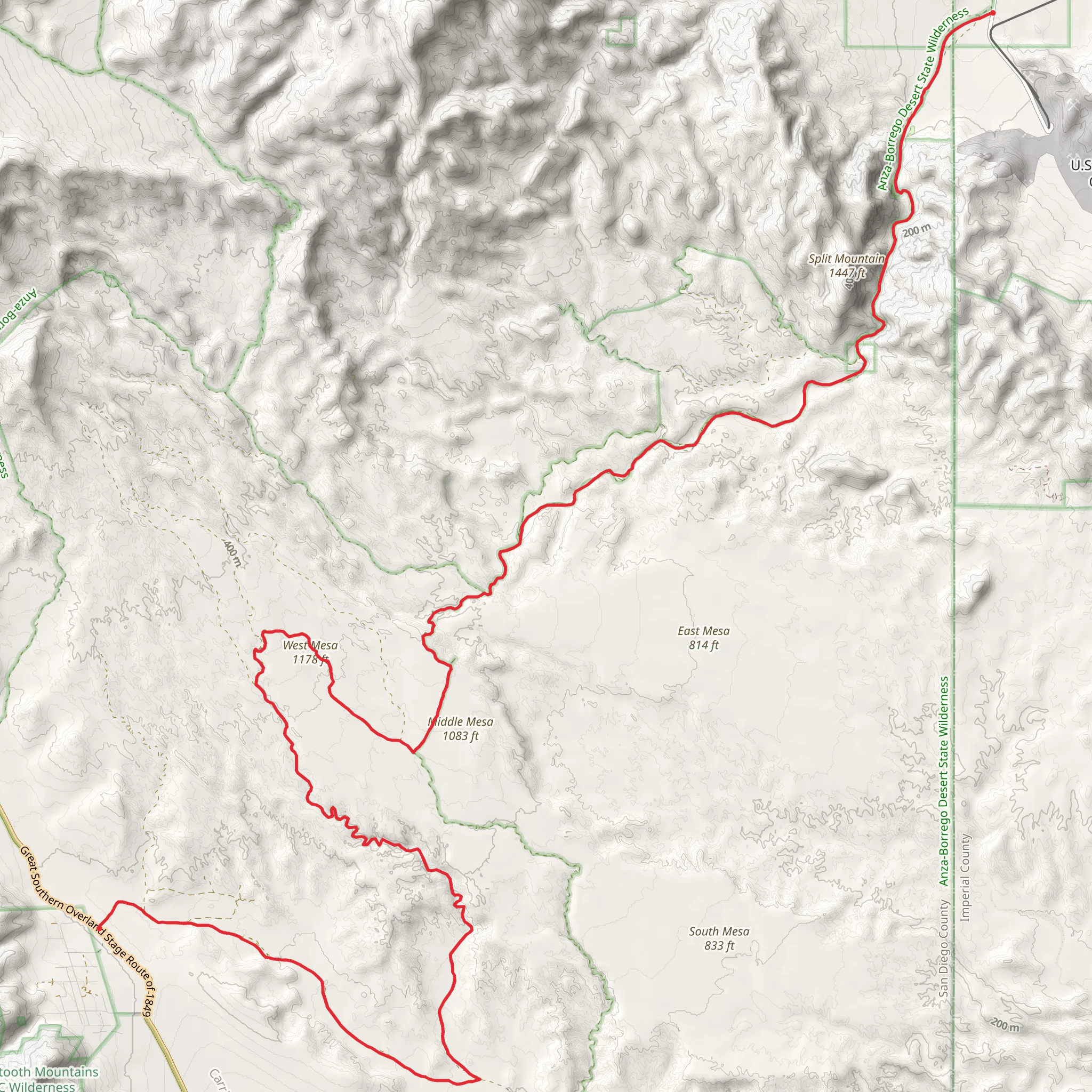Pelvis Peak and West Mesa via Fish Creek Wash mobile static map