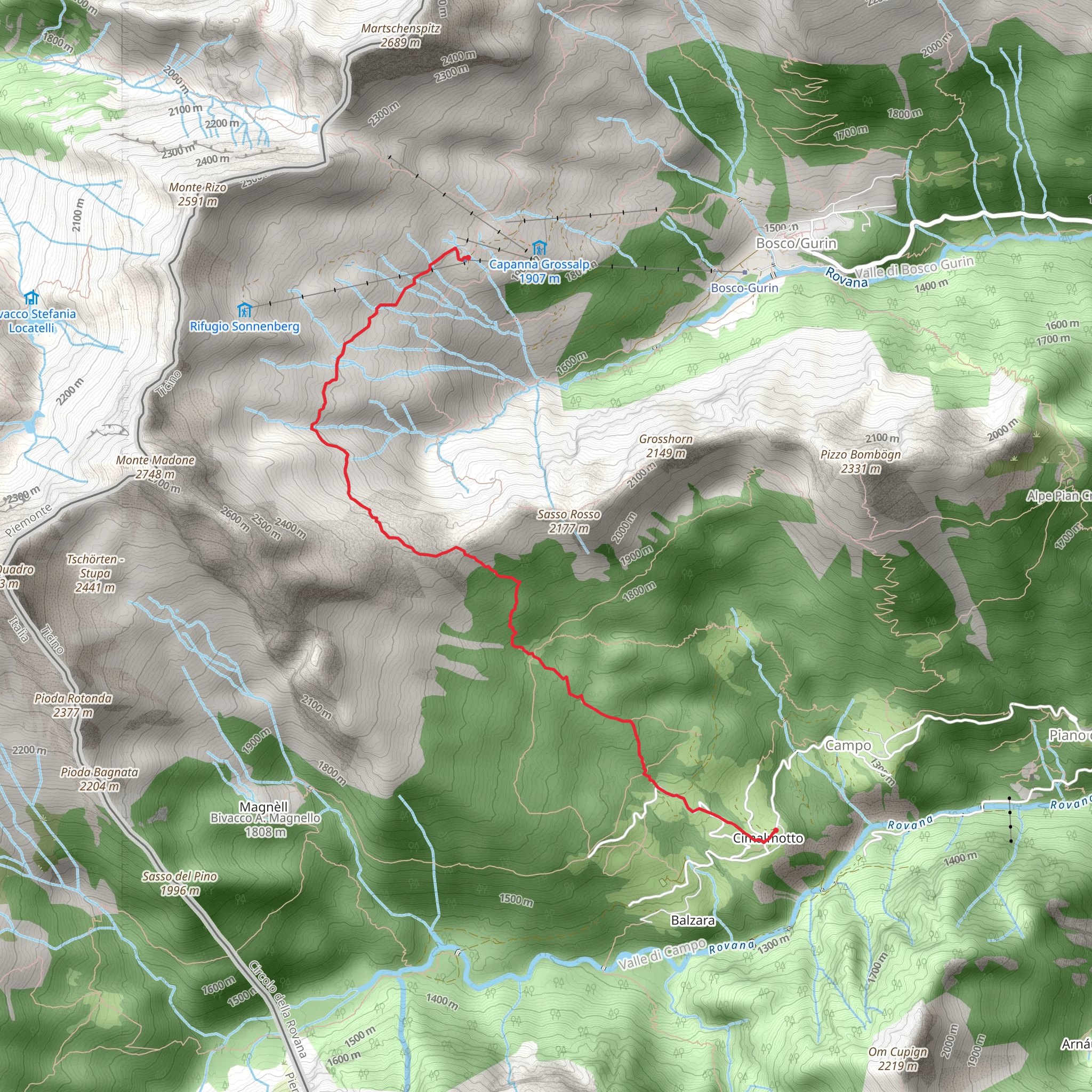From Bosco Gurin to Cimalmotto mobile static map