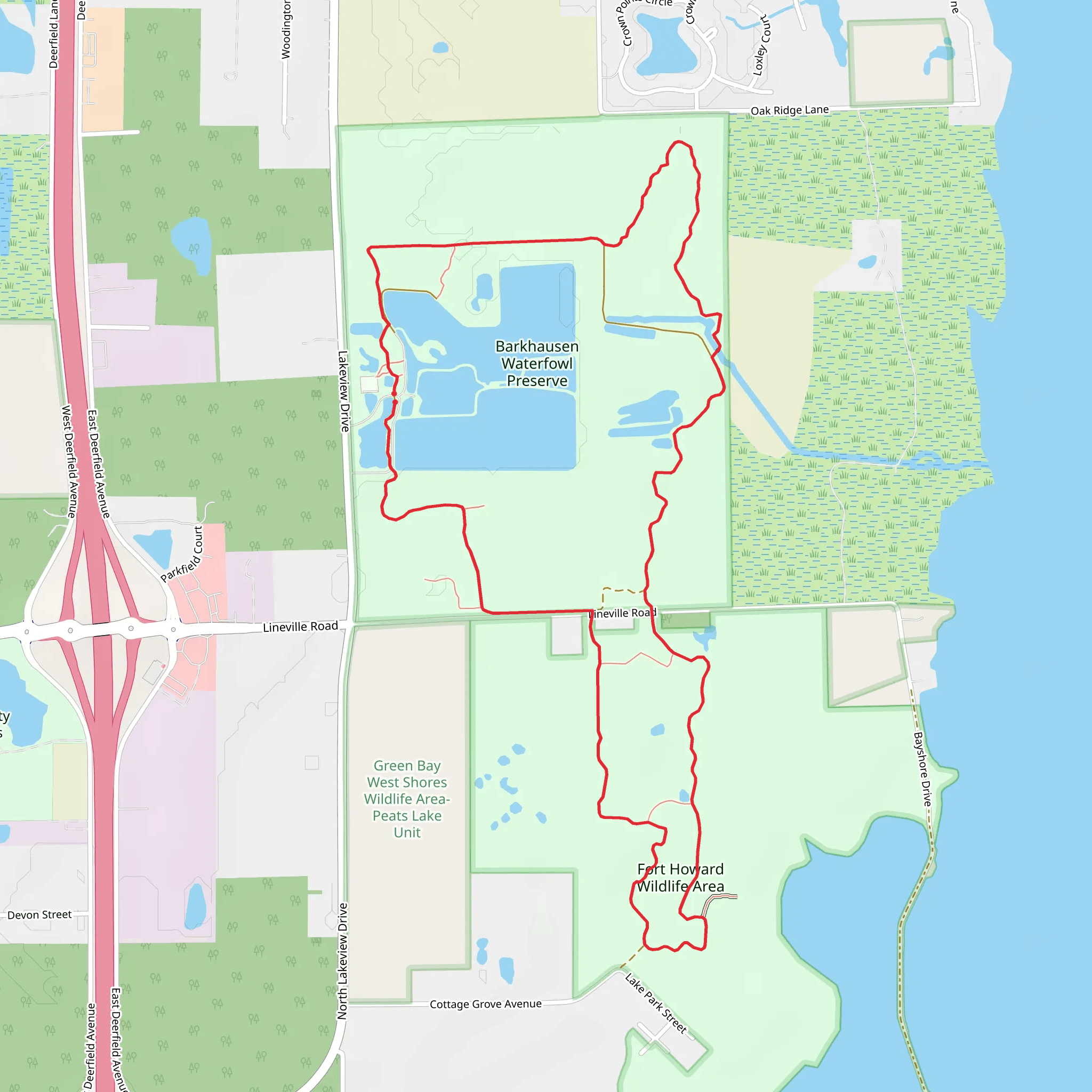 Barkhausen Waterfowl Preserve and Fort Howard Wildlife Area Loop mobile static map