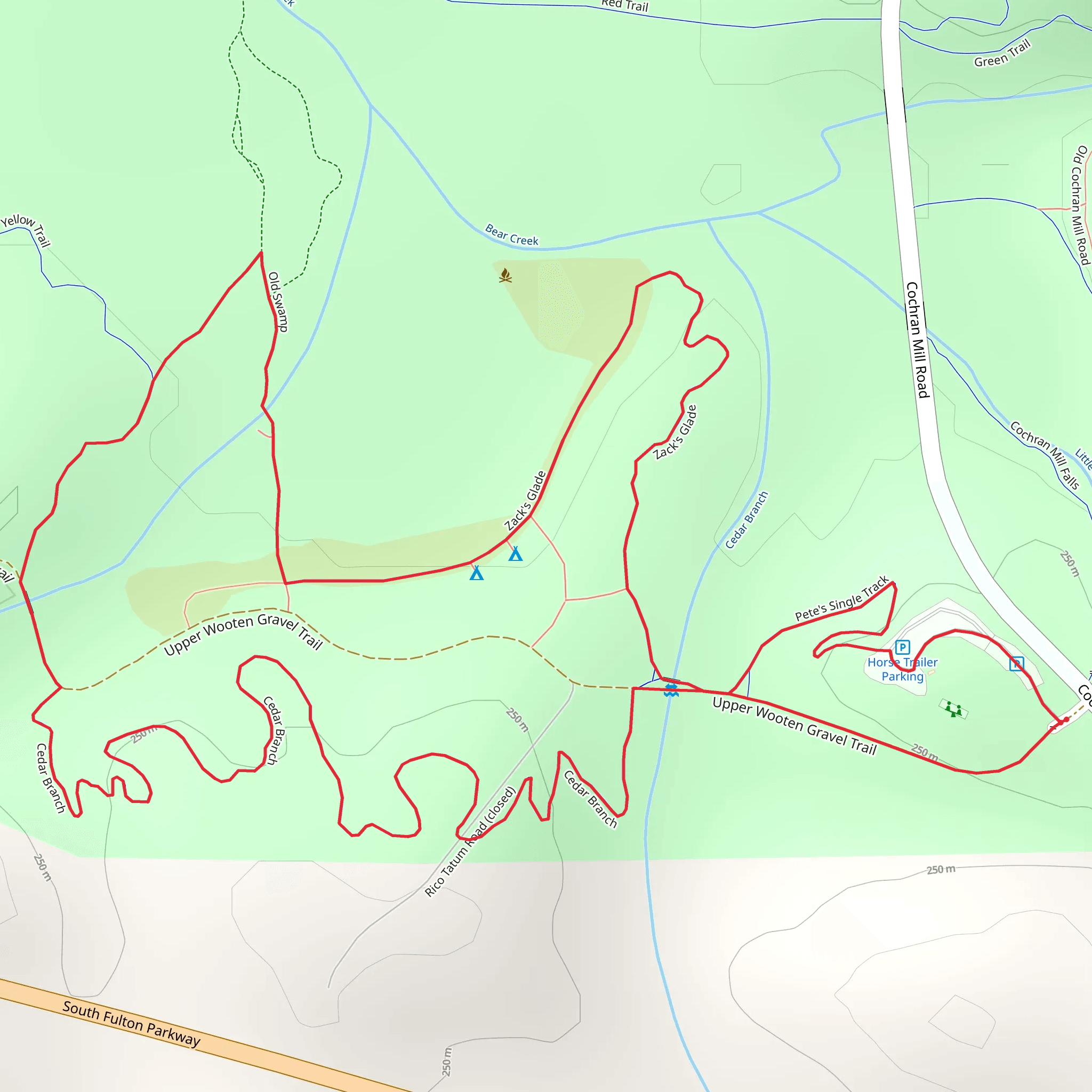 Cedar Branch and Zack's Glade Loop mobile static map