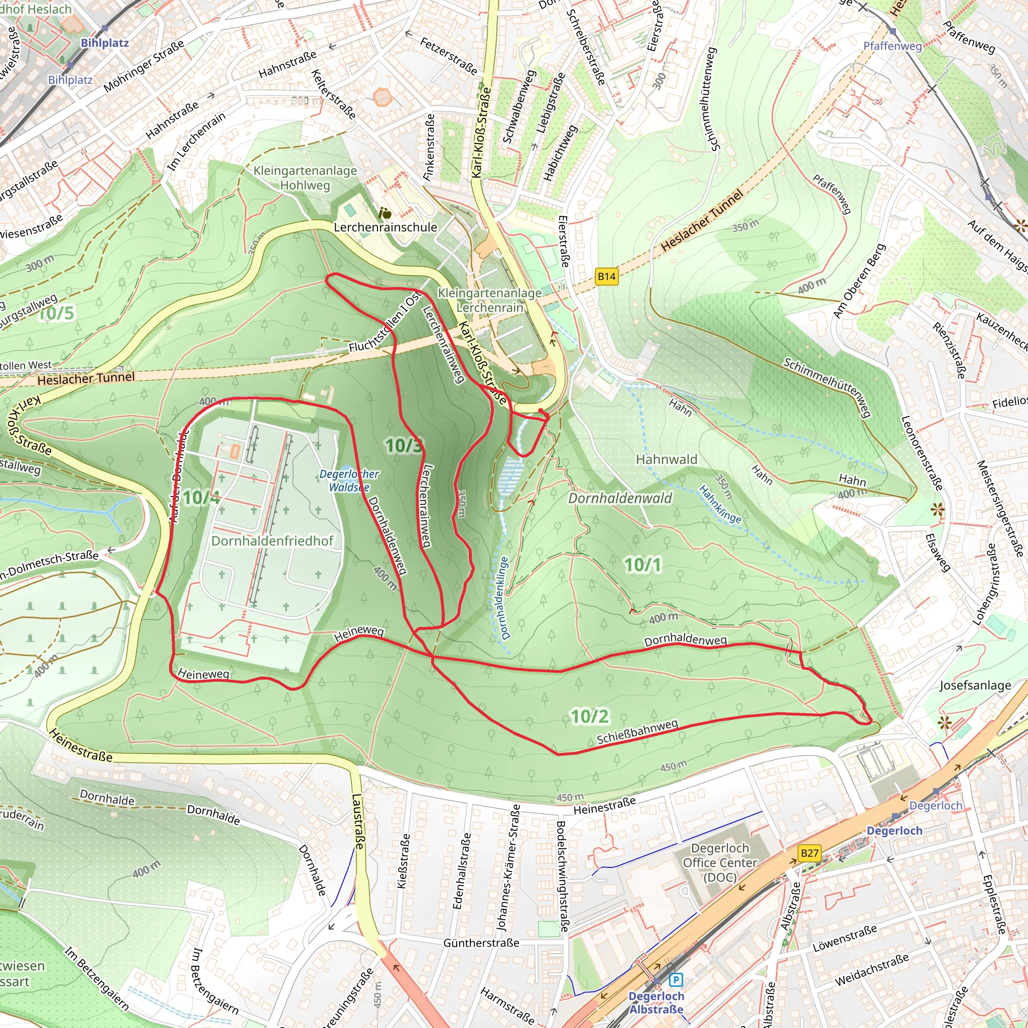 Degerlocher Waldsee, Dornhaldenklinge and Dornhaldenweg Loop via Stuttgarter Rundwanderweg mobile static map