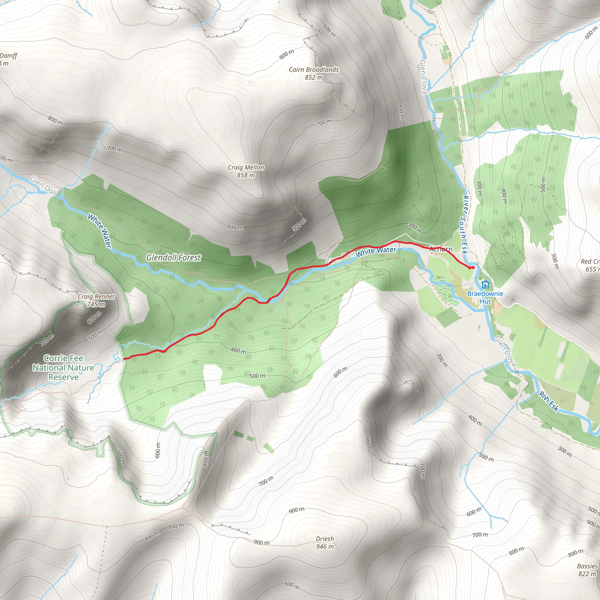 Glen Clova Path - Corrie Fee mobile static map