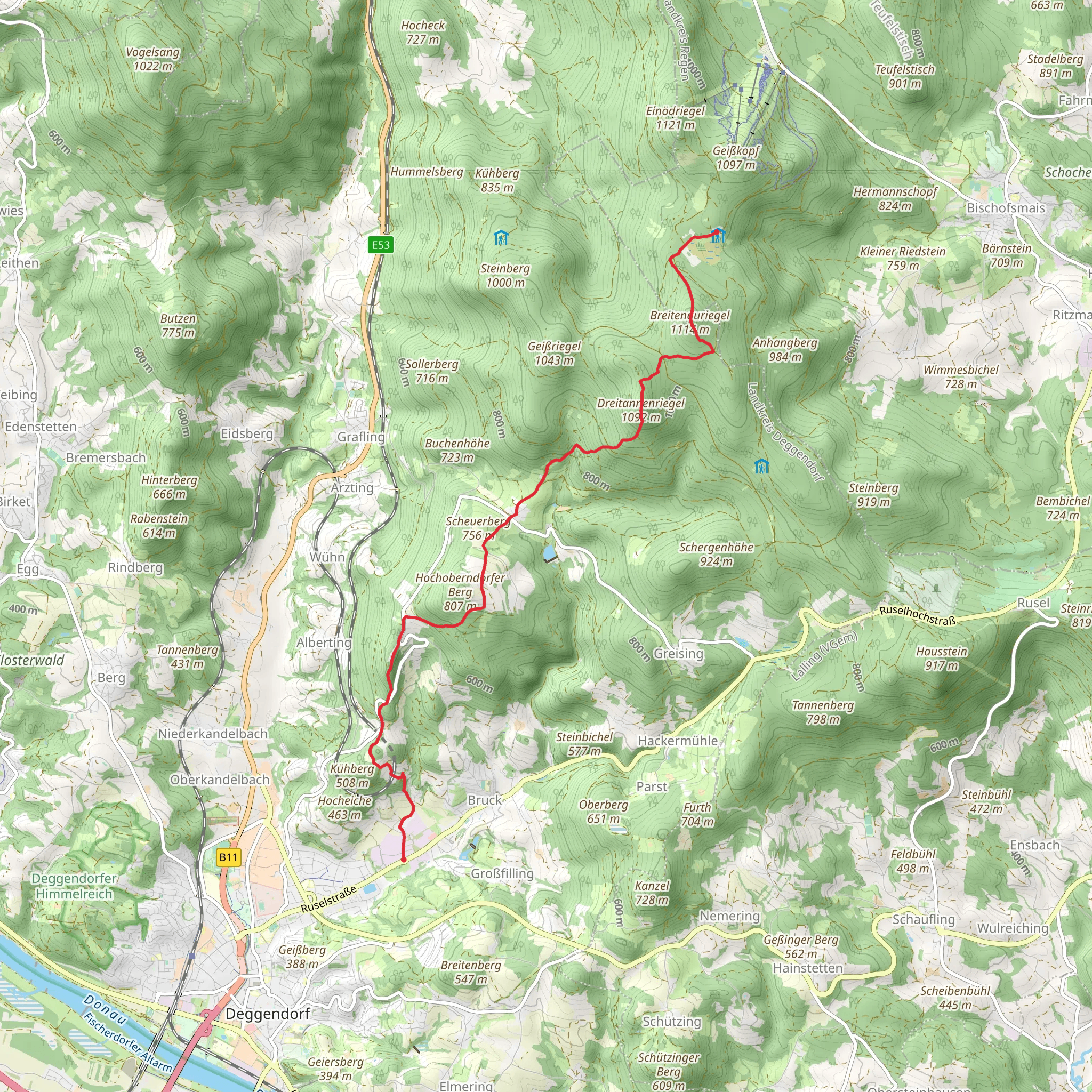 Deggendorf to Landshuter Haus via Deggendorf Zielwanderweg mobile static map