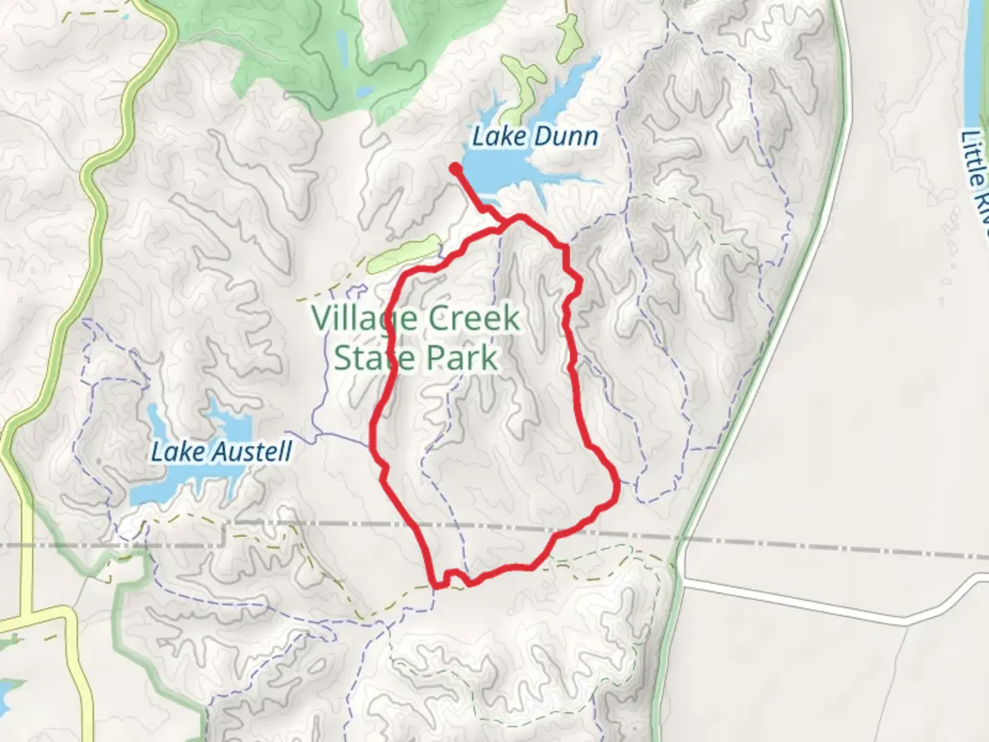An image depicting the trail Village Creek State Park Loop and its surrounding area.
