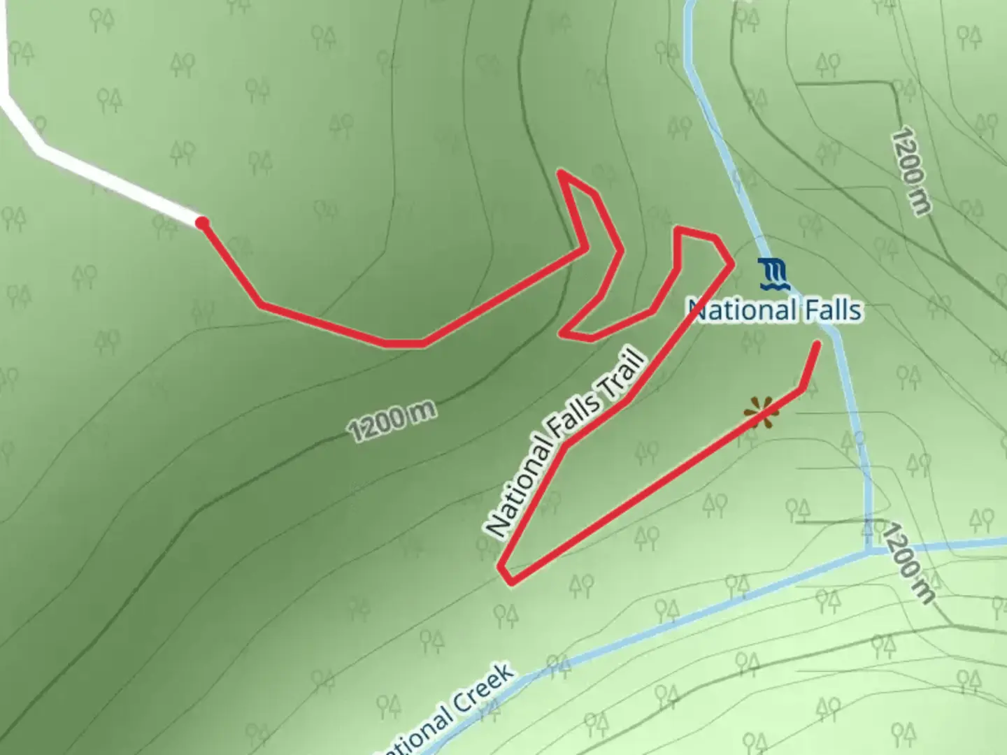 An image depicting the trail National Falls and its surrounding area.
