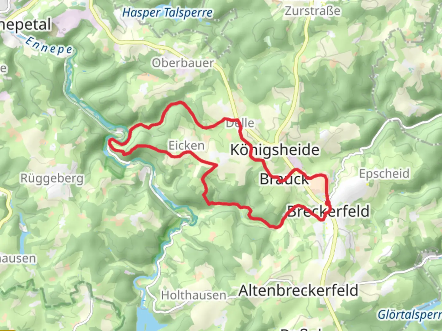 An image depicting the trail Breckerfeld and Kaseberg Loop and its surrounding area.