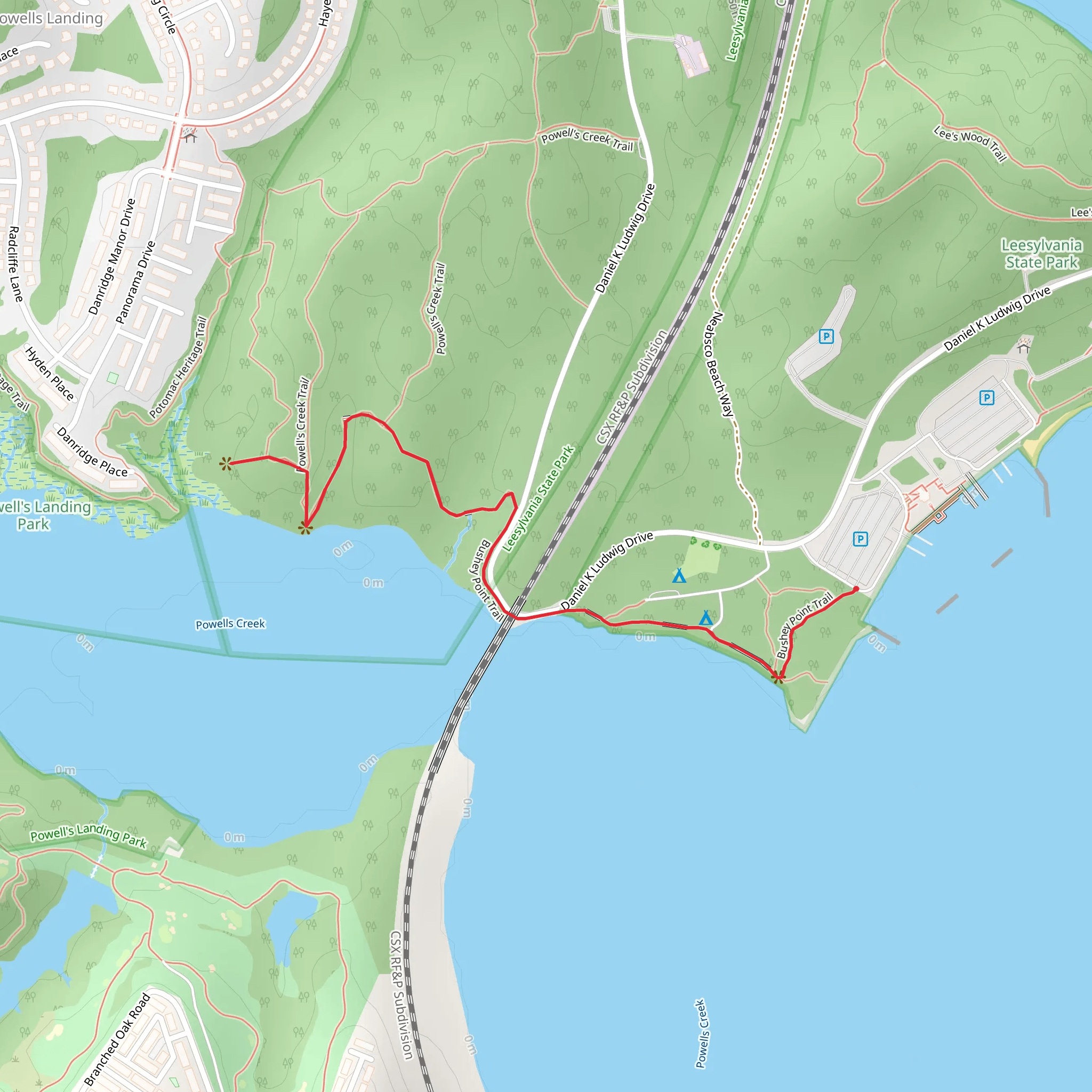 Powells Creek and Bushey Point Trail mobile static map