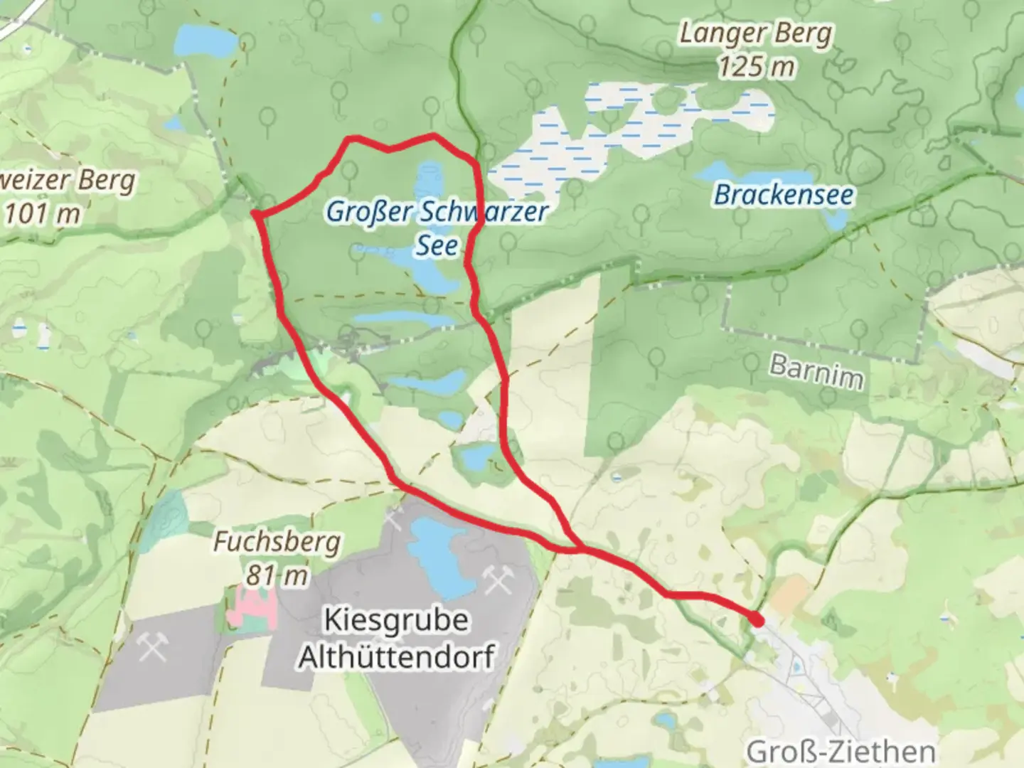 An image depicting the trail Gruenes Buchenblatt Loop and its surrounding area.