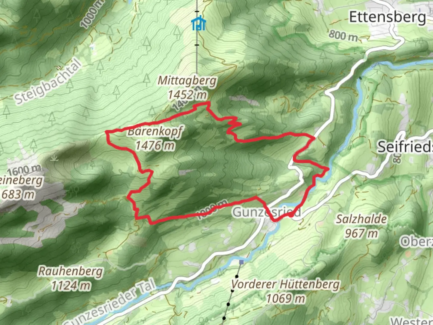 An image depicting the trail Rundweg Alpviefalt and its surrounding area.