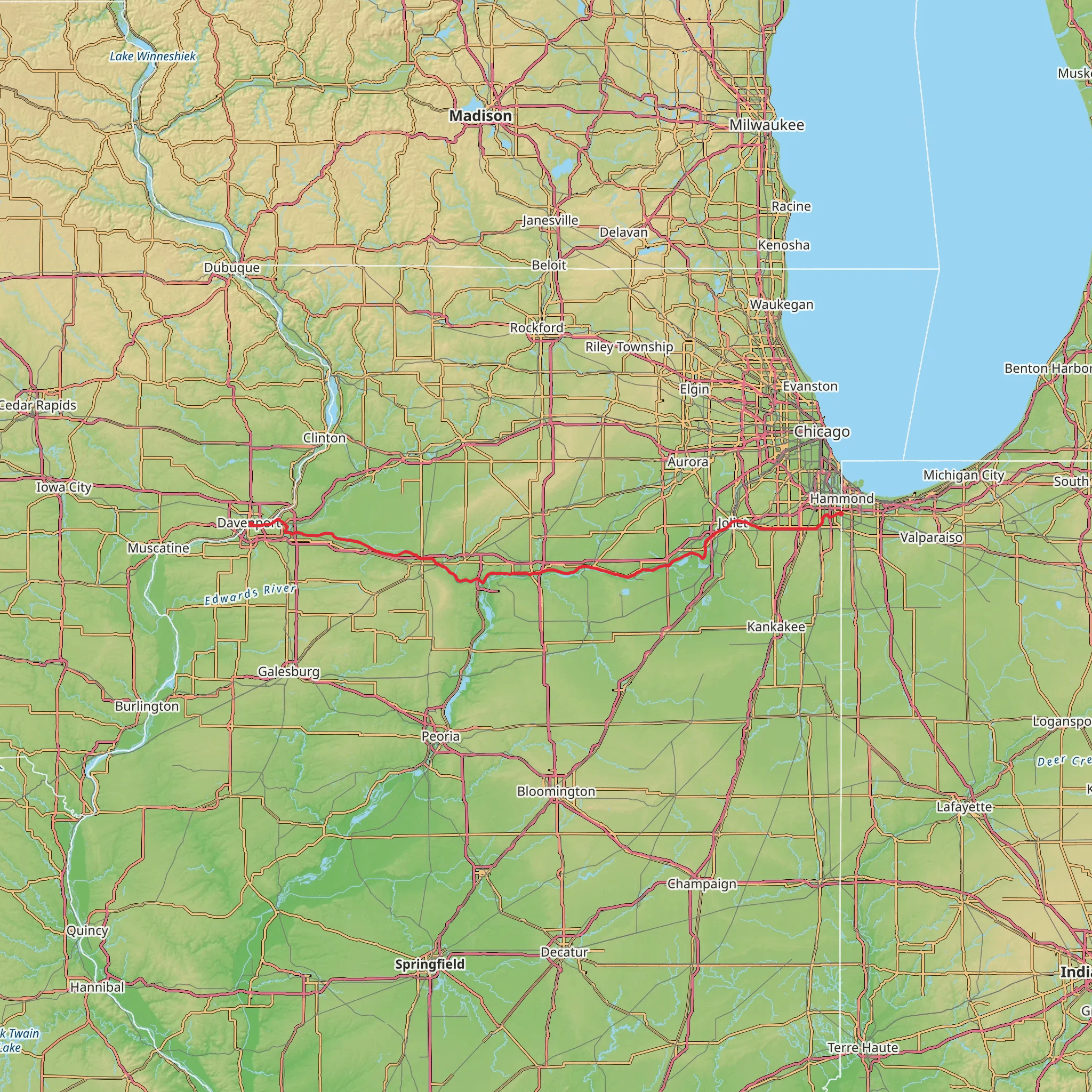 American Discovery Trail North Route - Illinois mobile static map