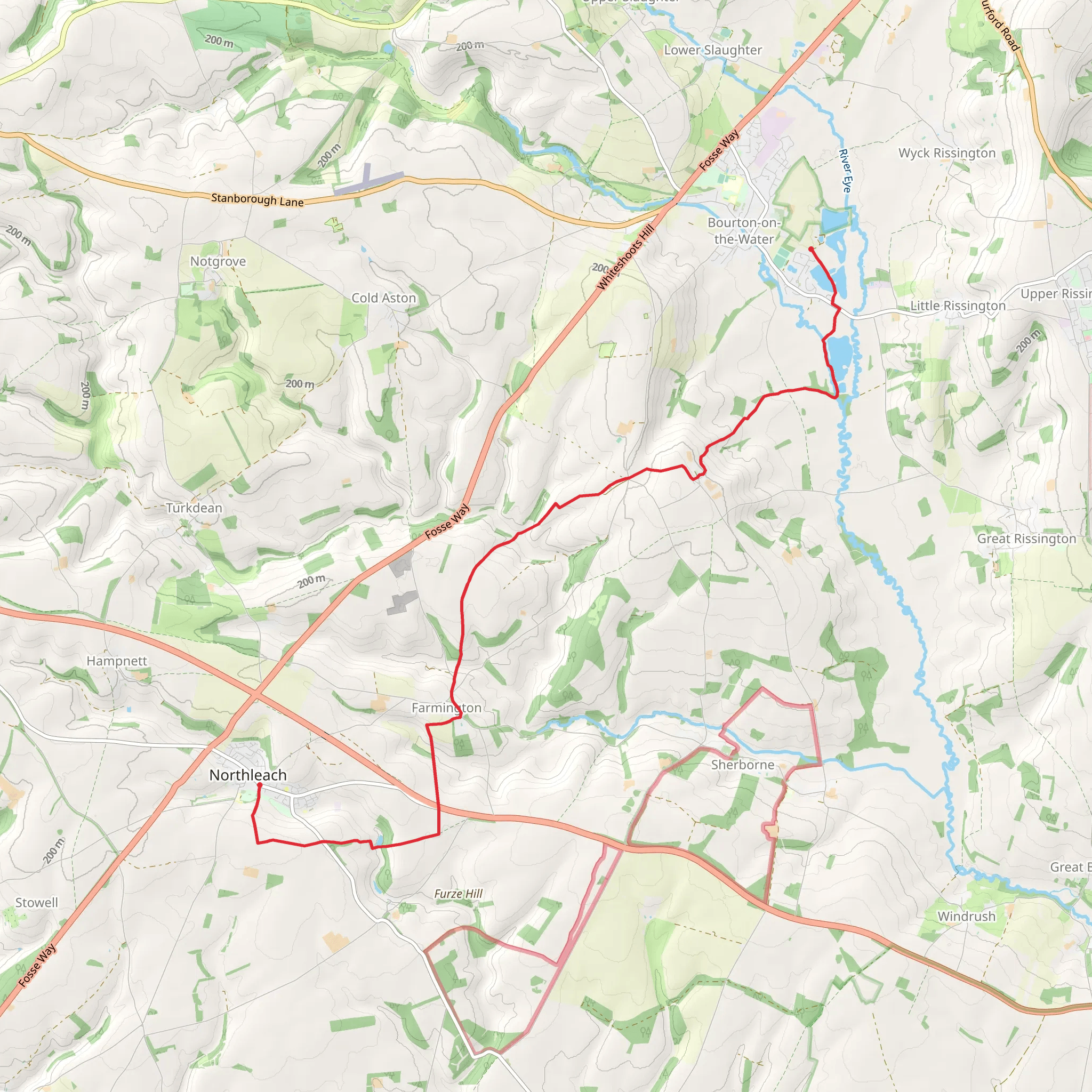 Northleach to Bourton-on-the-Water via Clapton-on-the-Hill mobile static map