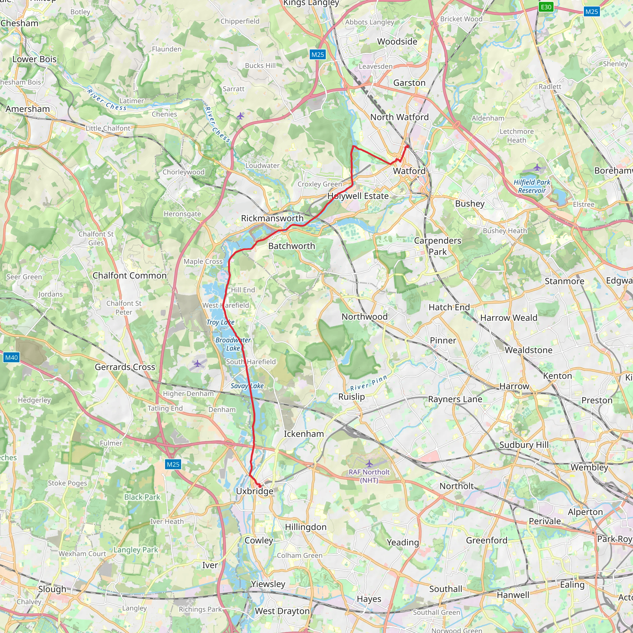 Uxbridge to Watford Walk mobile static map