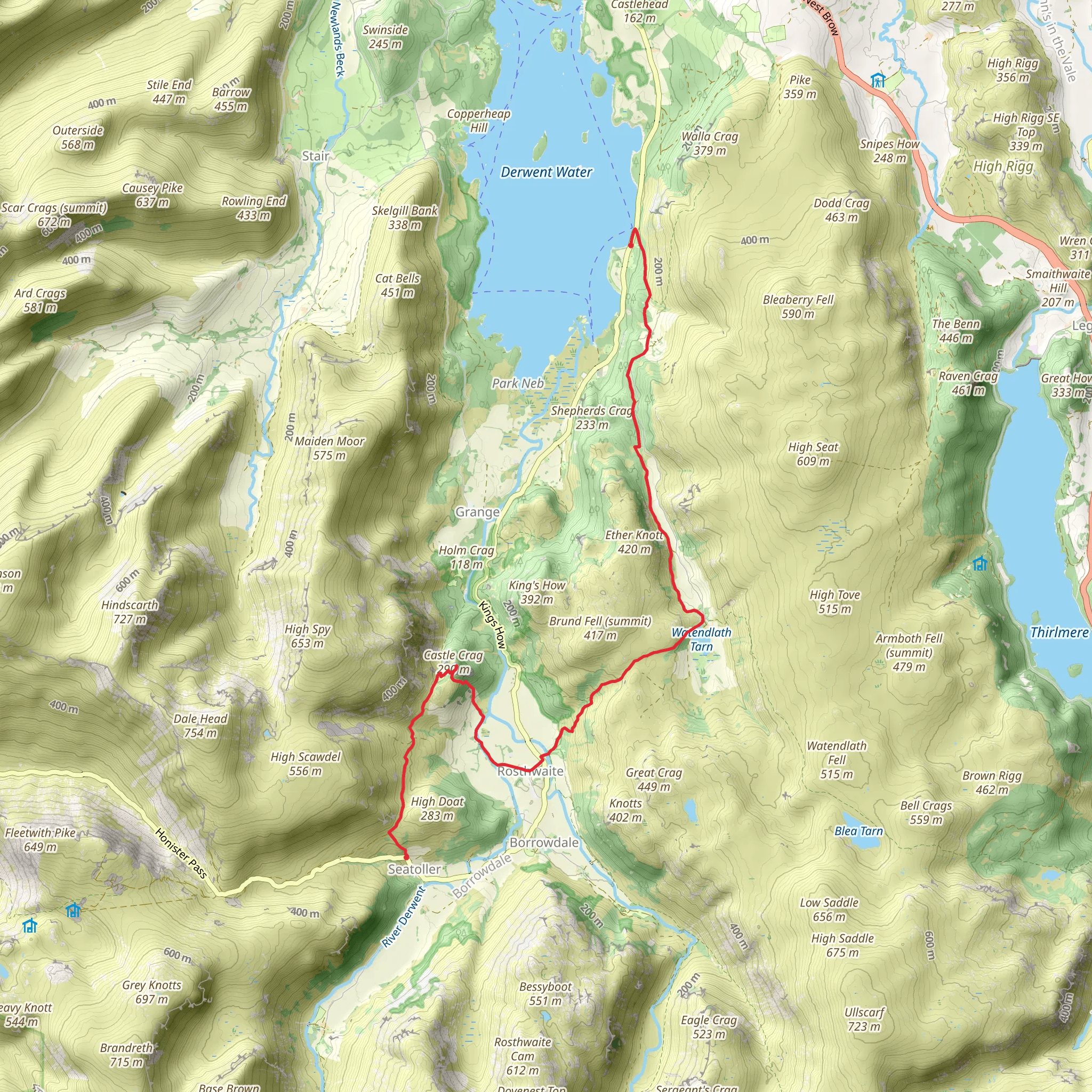 Derwentwater to Seatoller Walk mobile static map