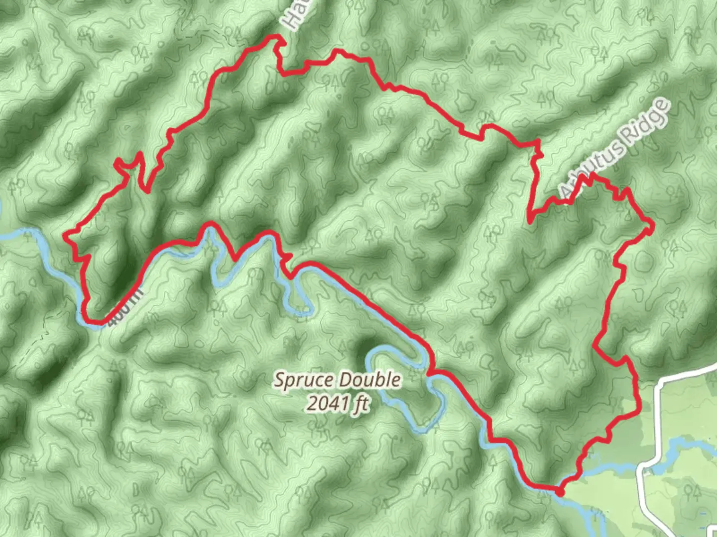 An image depicting the trail Abrams Falls Trail and Cooper Road Trail Loop and its surrounding area.