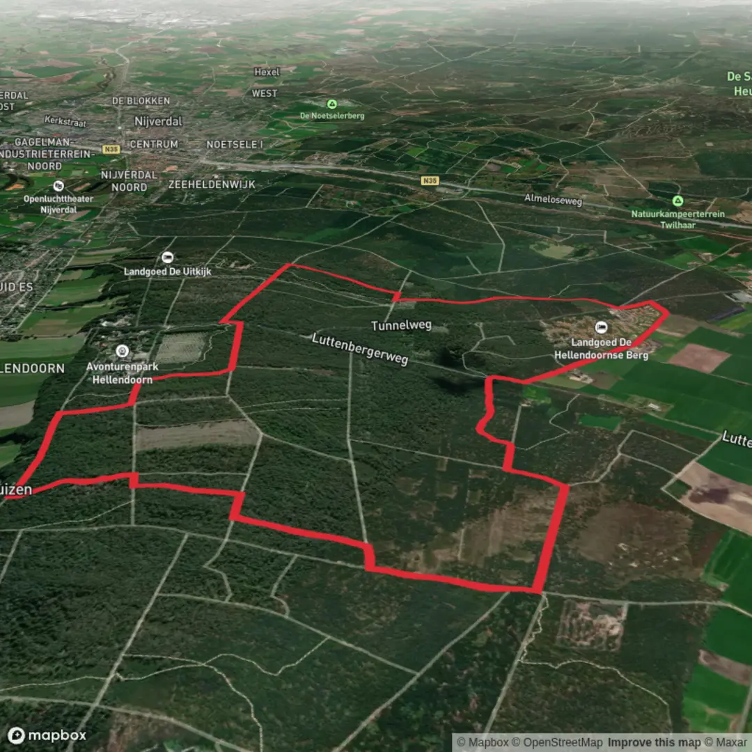 An image depicting the trail Hellendoornsche Loop and its surrounding area.