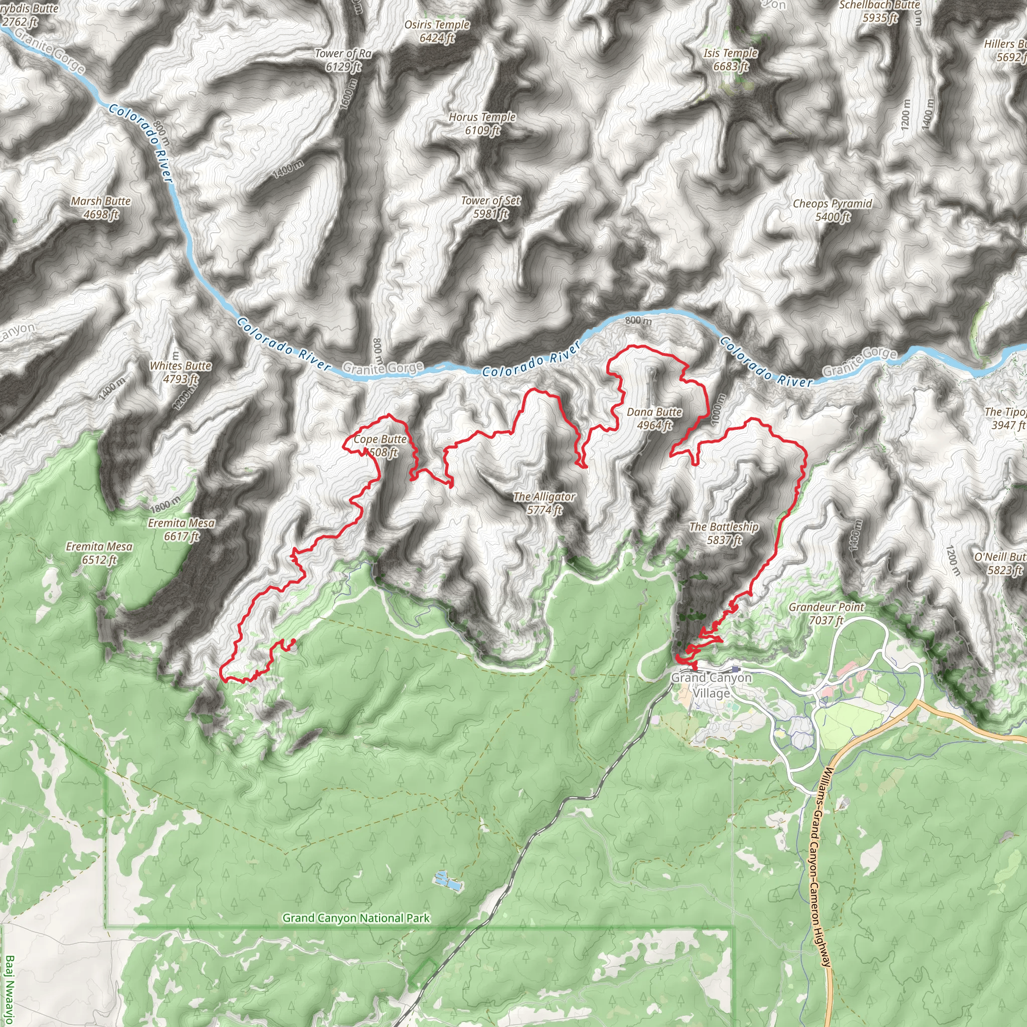 Tonto Trail - Hermit Trail to Bright Angel Trail mobile static map