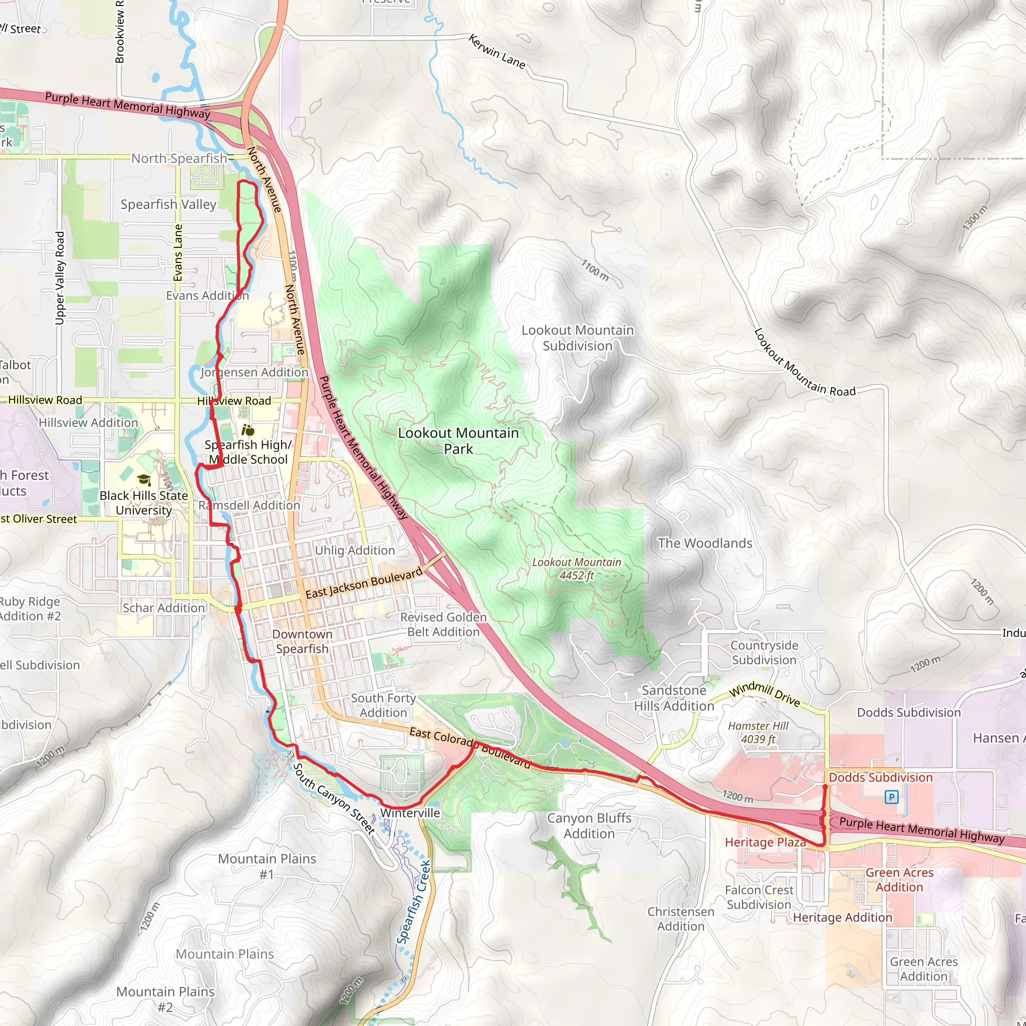 Spearfish Path to Evans Park Walk mobile static map