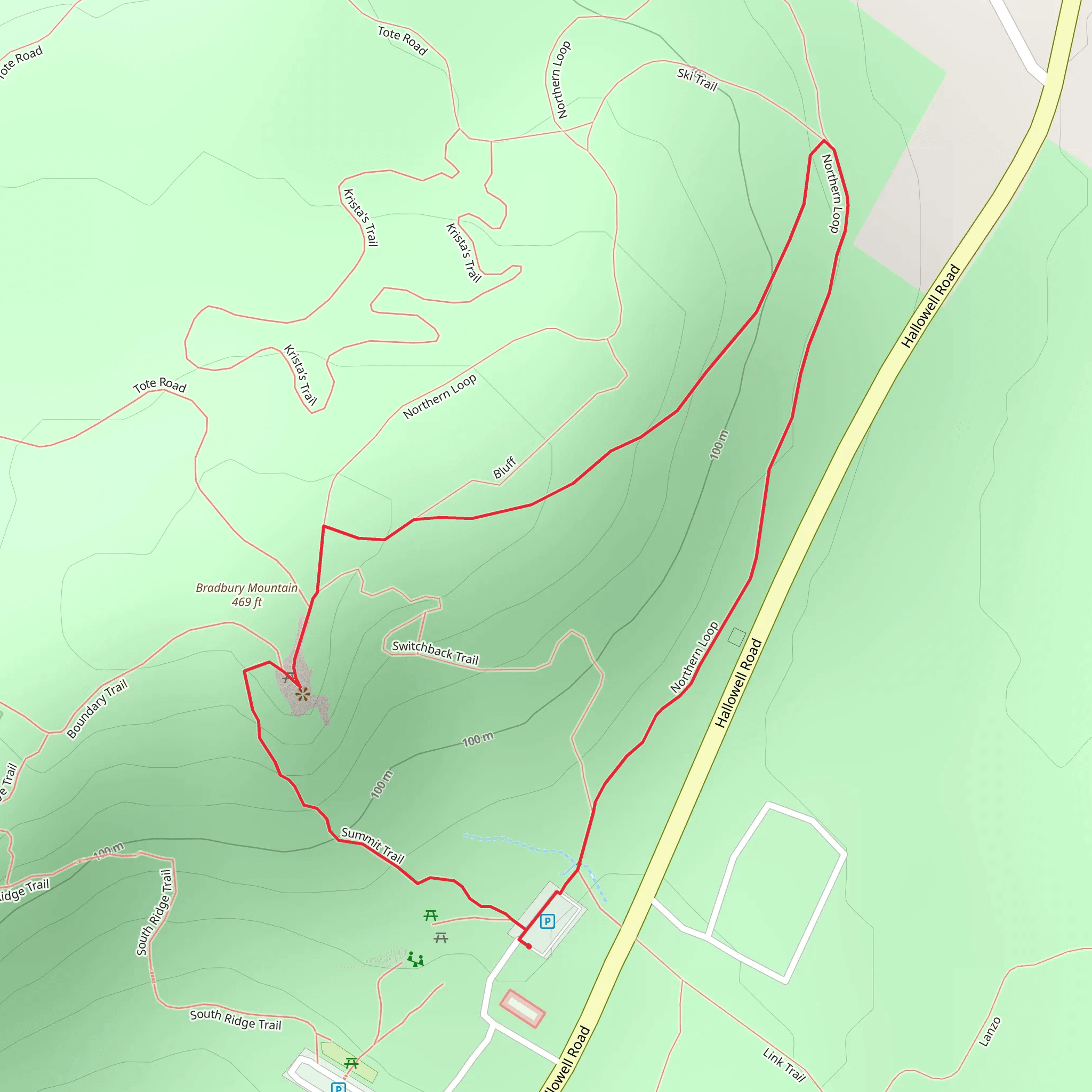 Bradbury Mountain via Northern Loop mobile static map
