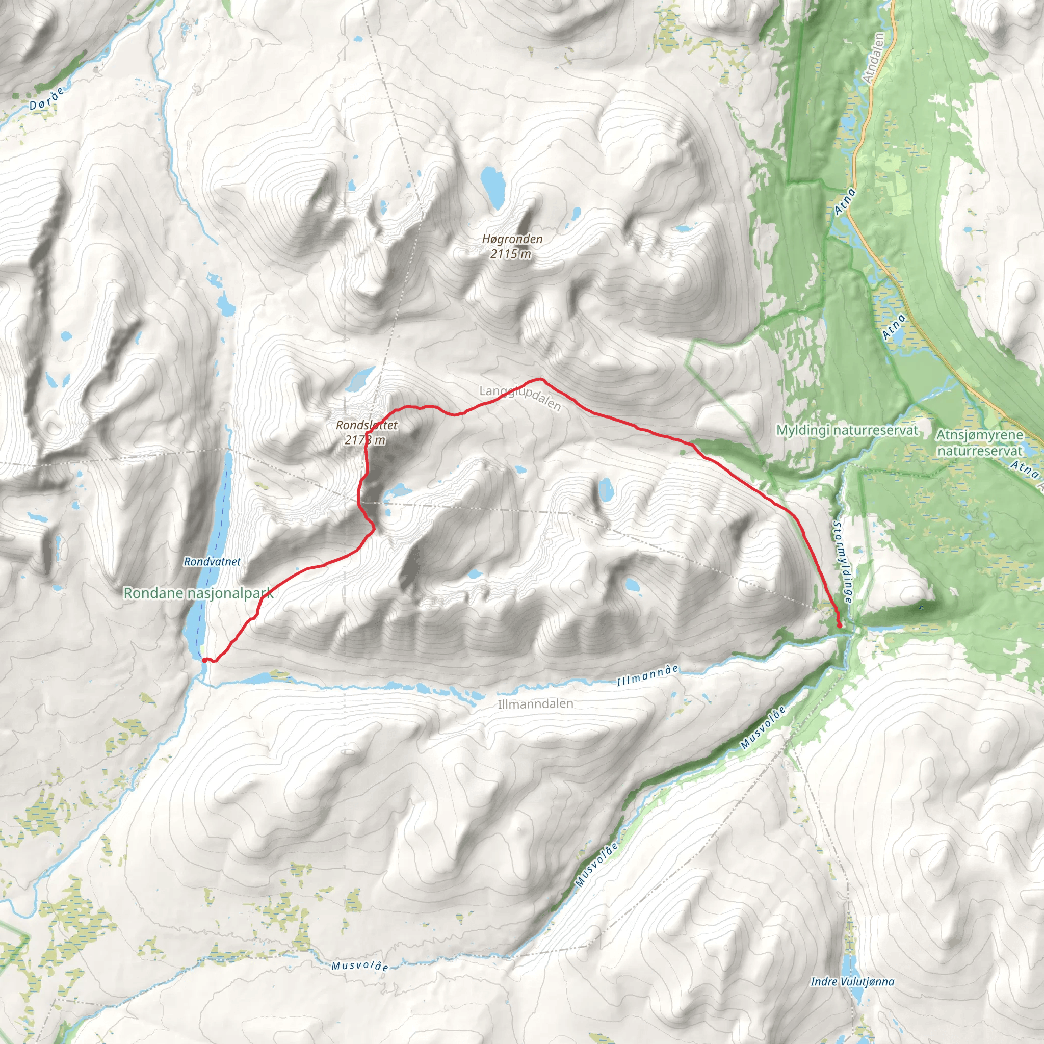 DNT Rondvassbu to DNT Bjørnhollia mobile static map