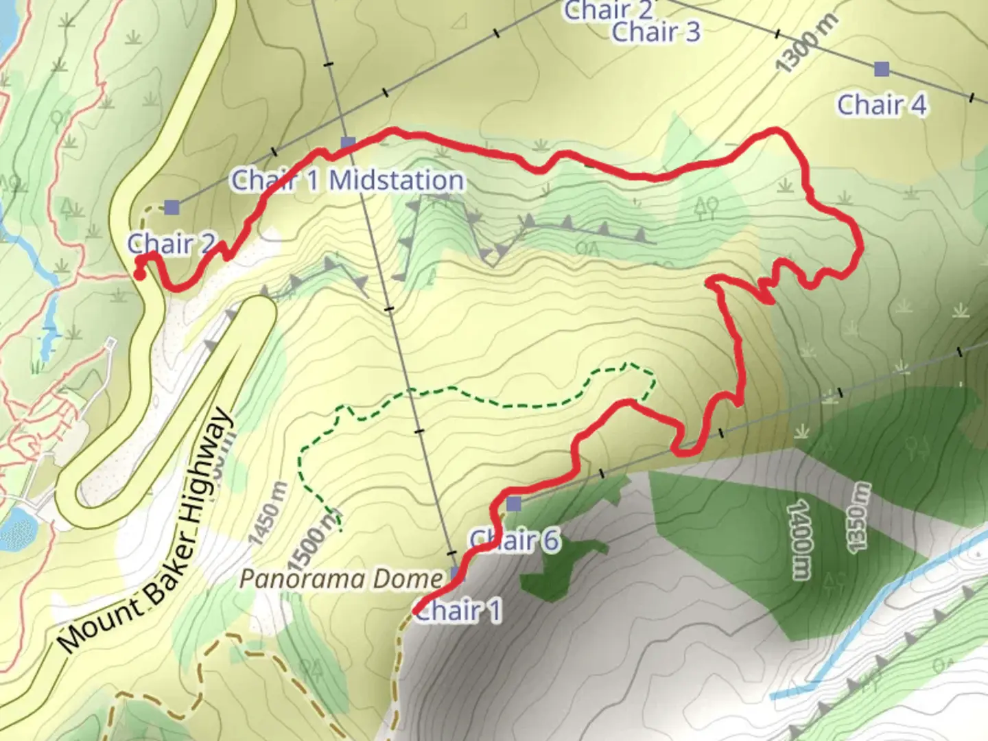 An image depicting the trail Panorama Dome Trail and its surrounding area.
