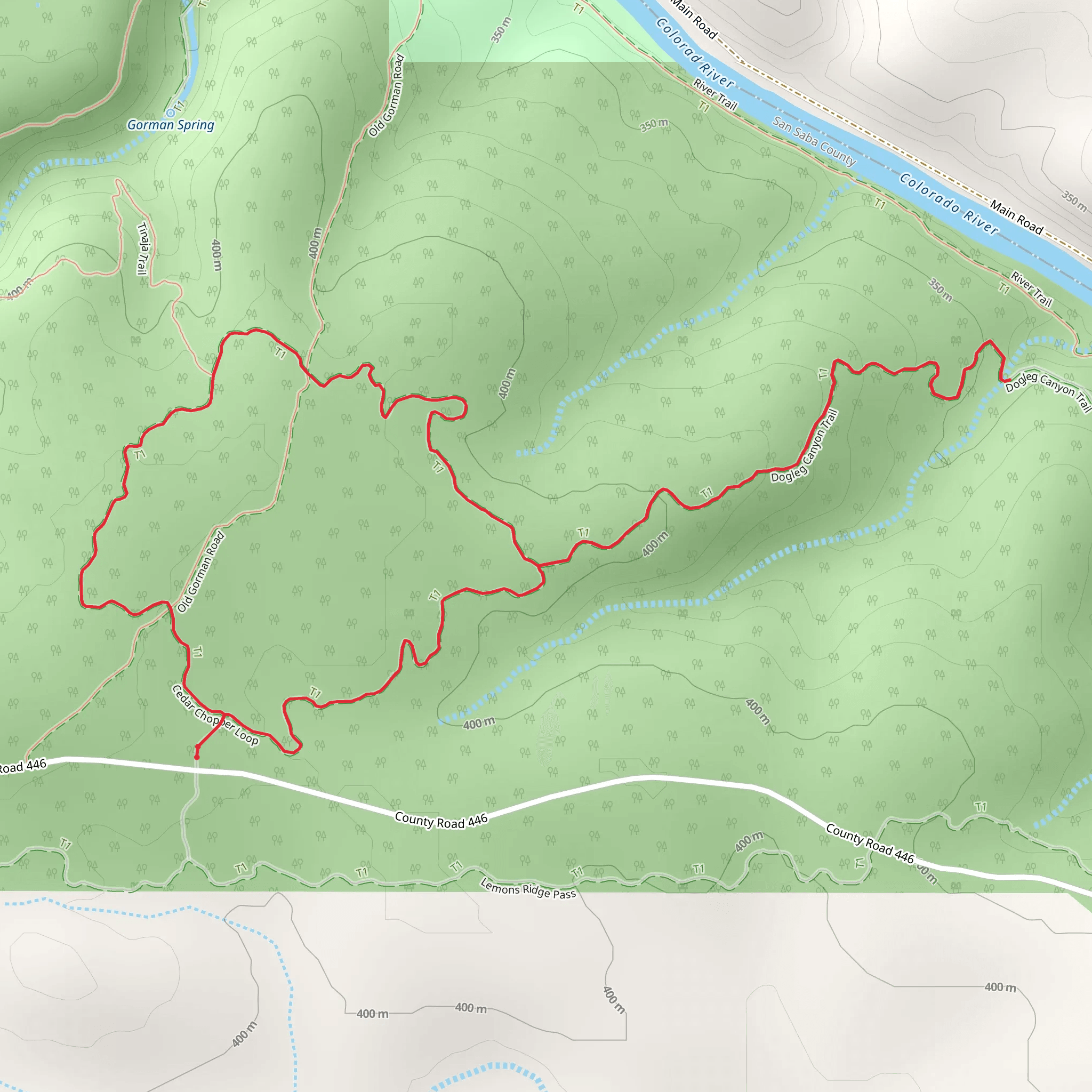 Old Gorman Road, Cedar Chopper and Dogleg Canyon Loop Trail mobile static map