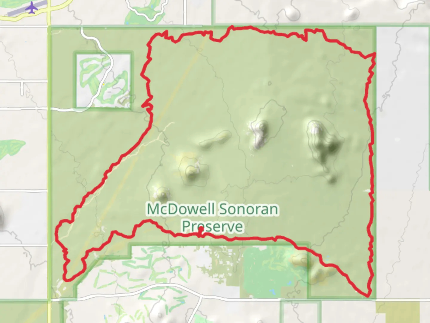 An image depicting the trail Latigo Trail, Hawknest Trail and Stagecoach Loop Trail and its surrounding area.