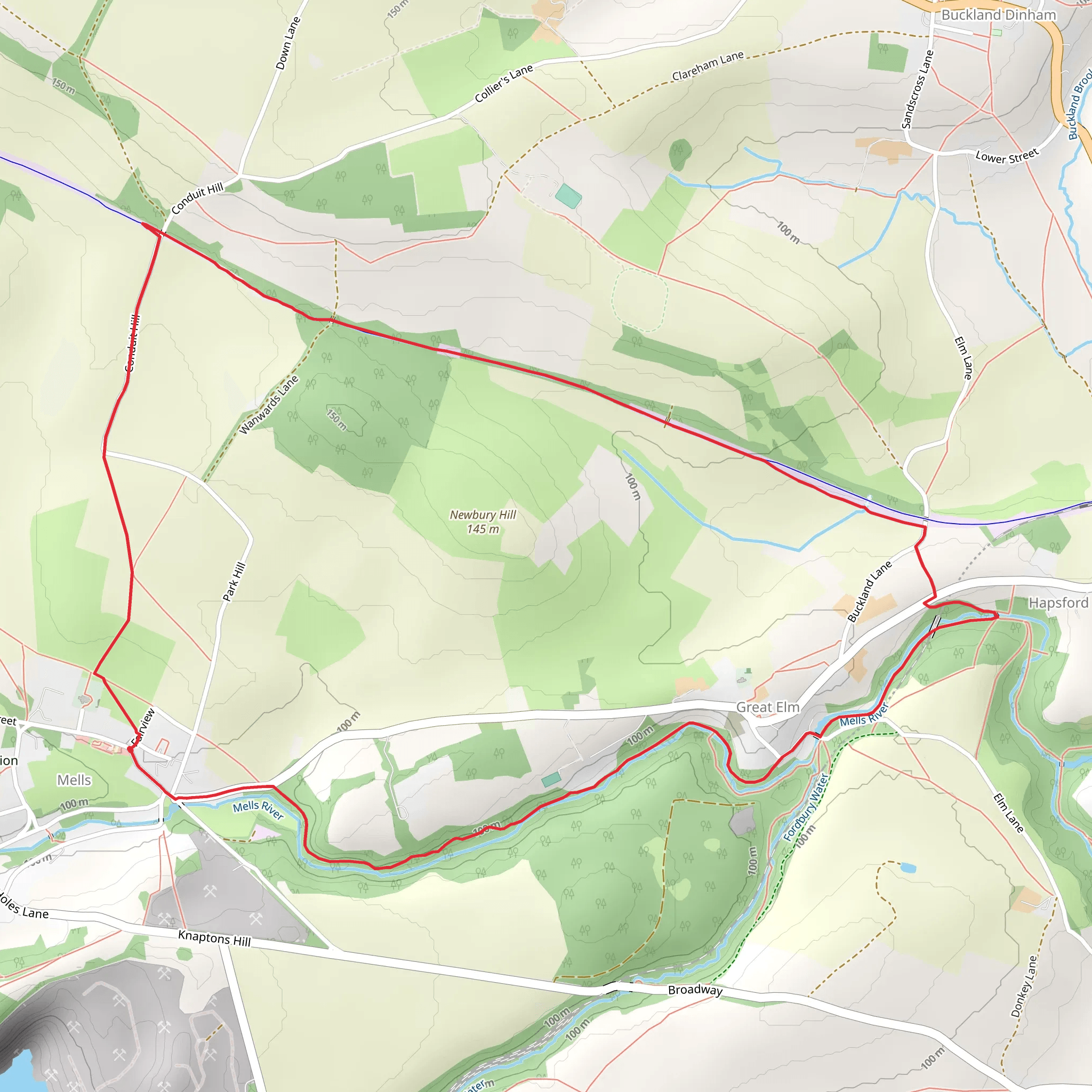 Bedlam and Great Elm from Mells mobile static map