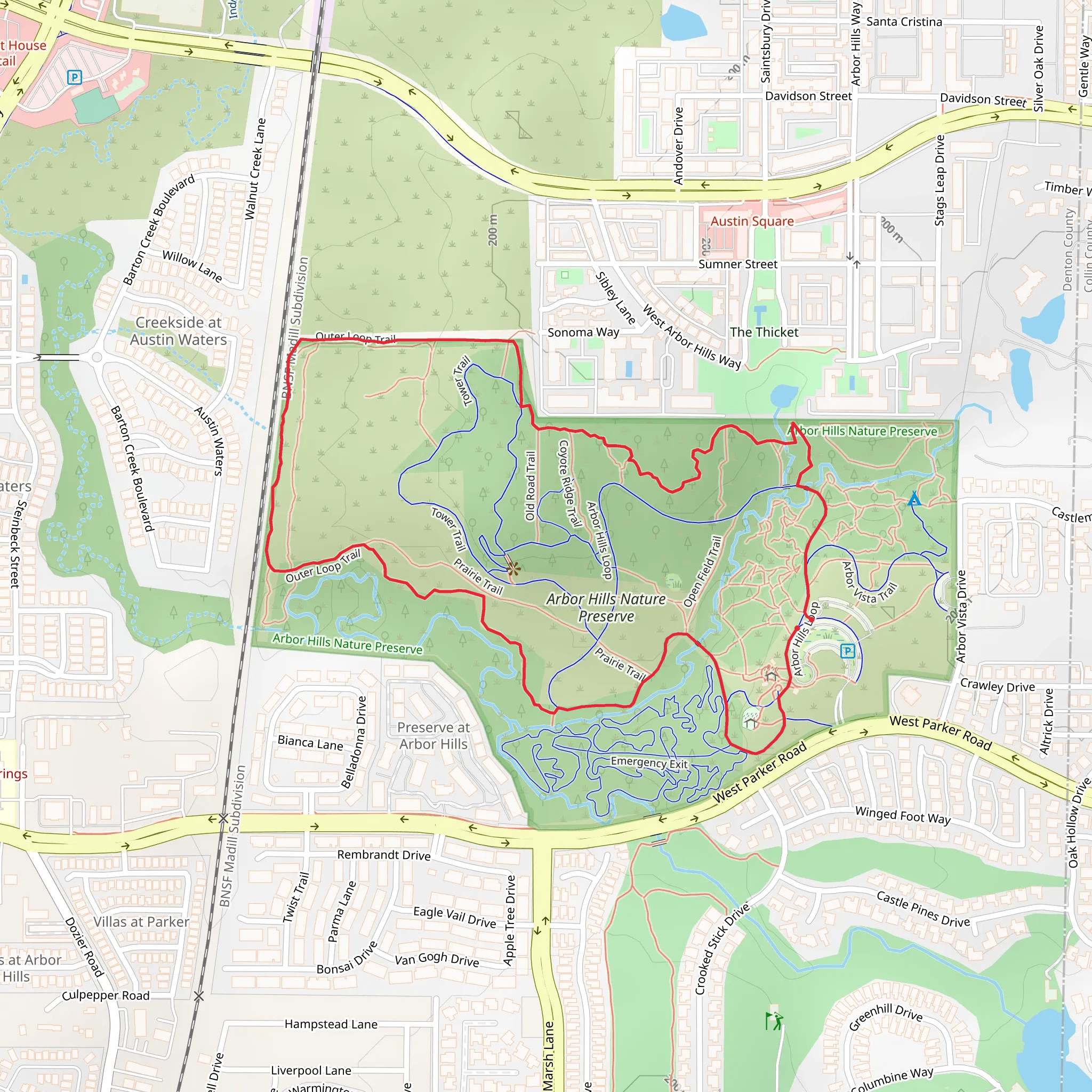 Arbor Hills and Outer Loop Trail mobile static map