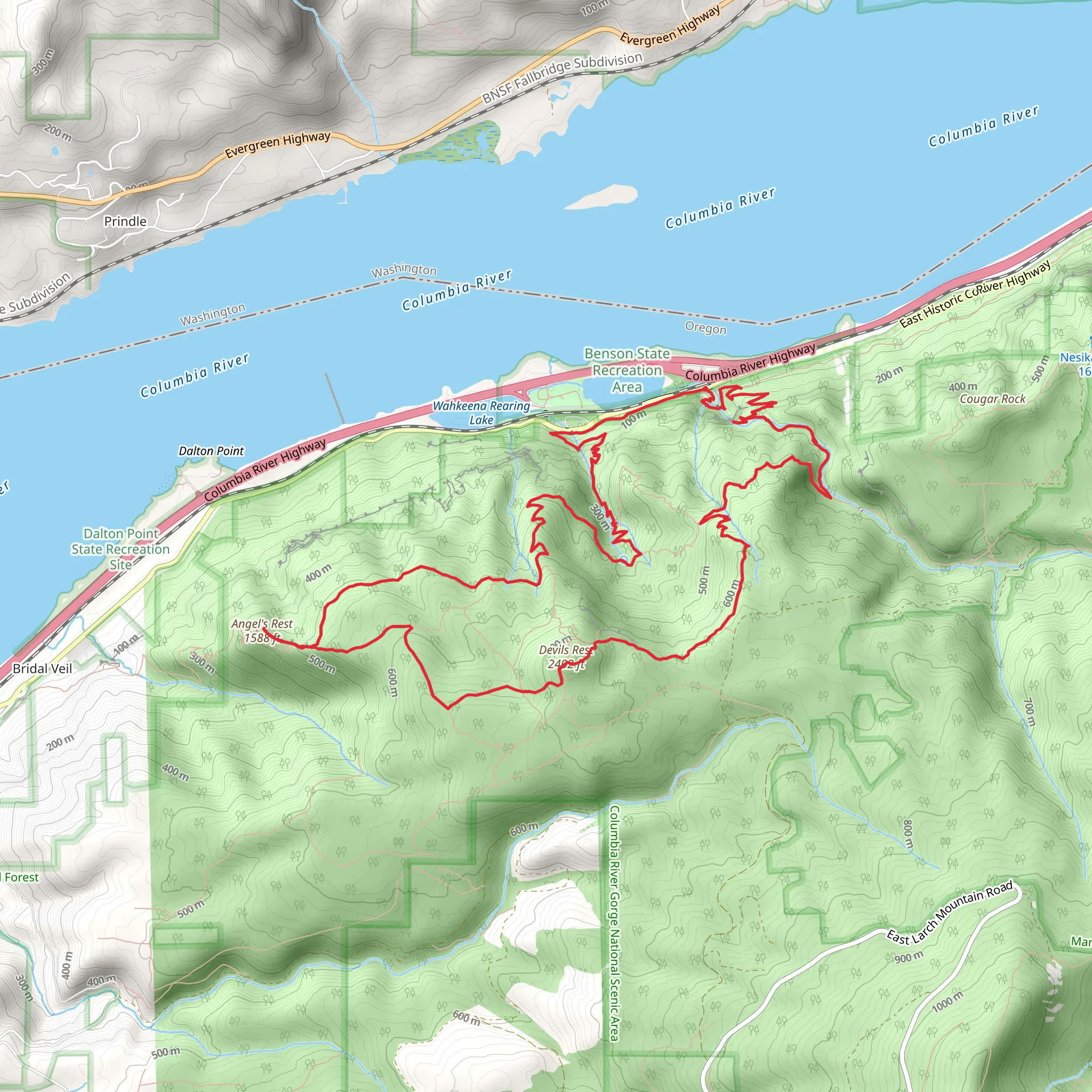 Devils Rest and Angel's Rest Loop via Larch Mountain Trail mobile static map