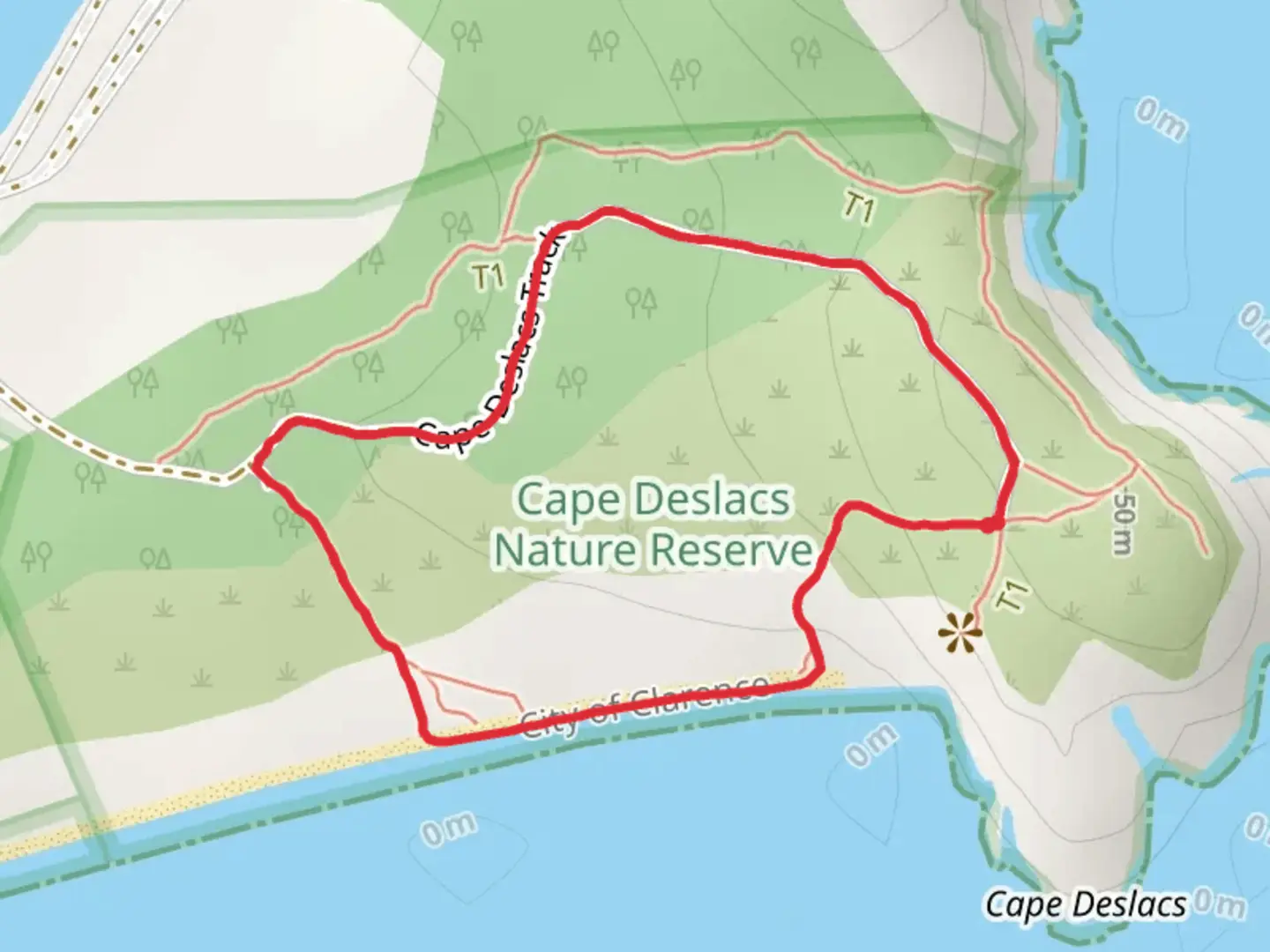An image depicting the trail Cape Deslacs Circuit and its surrounding area.