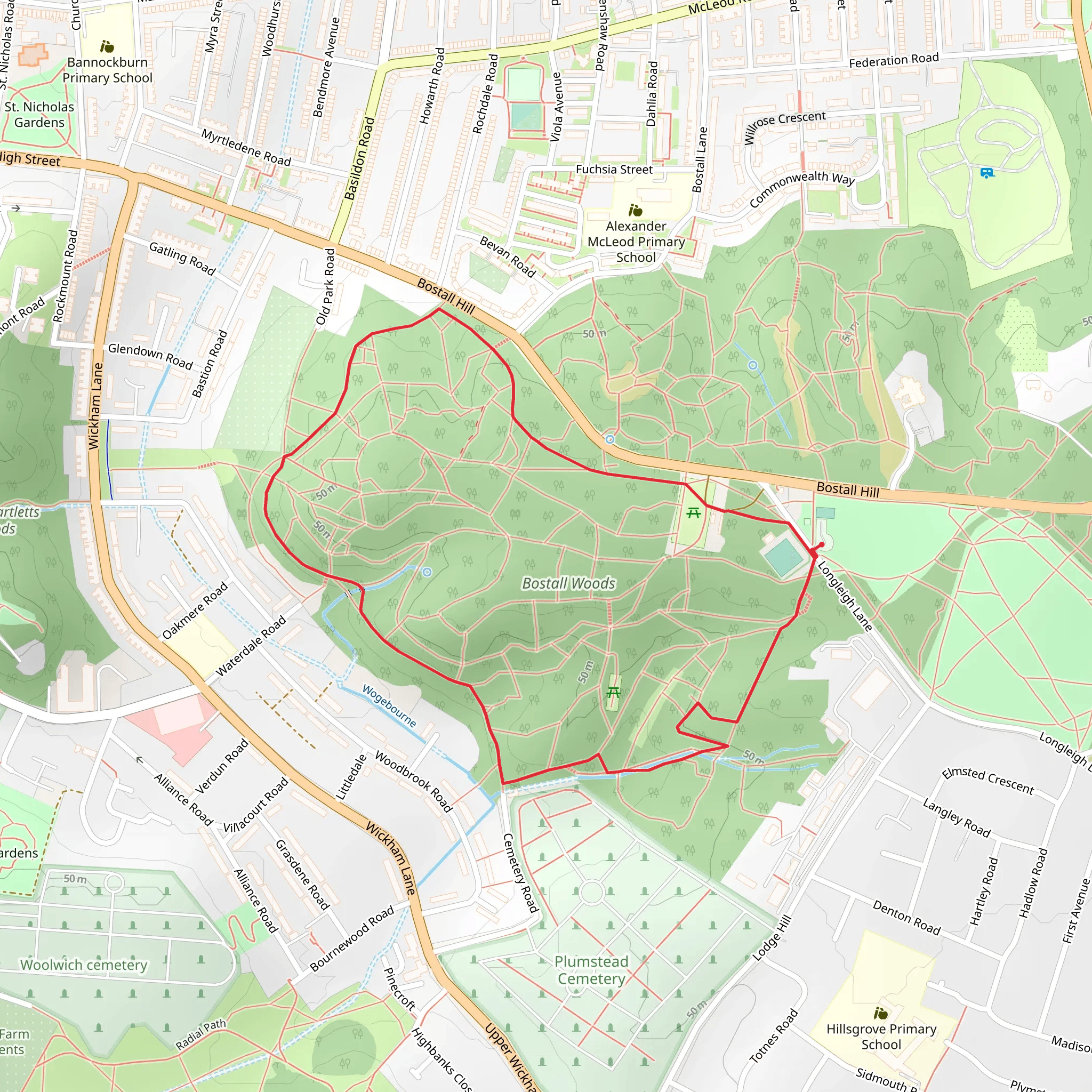 Bostall Woods Outer Loop mobile static map