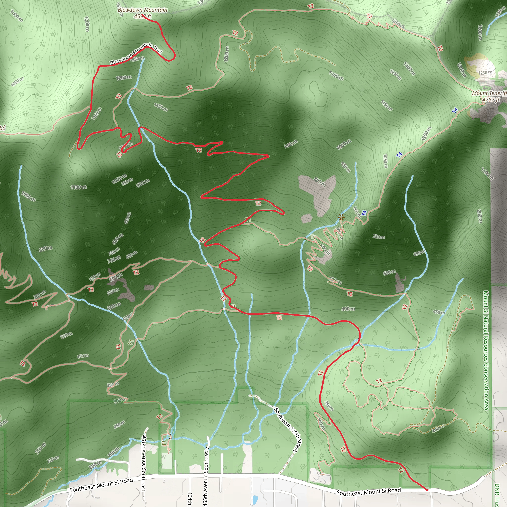 Blowdown Mountain via Mount Teneriffe Trail mobile static map