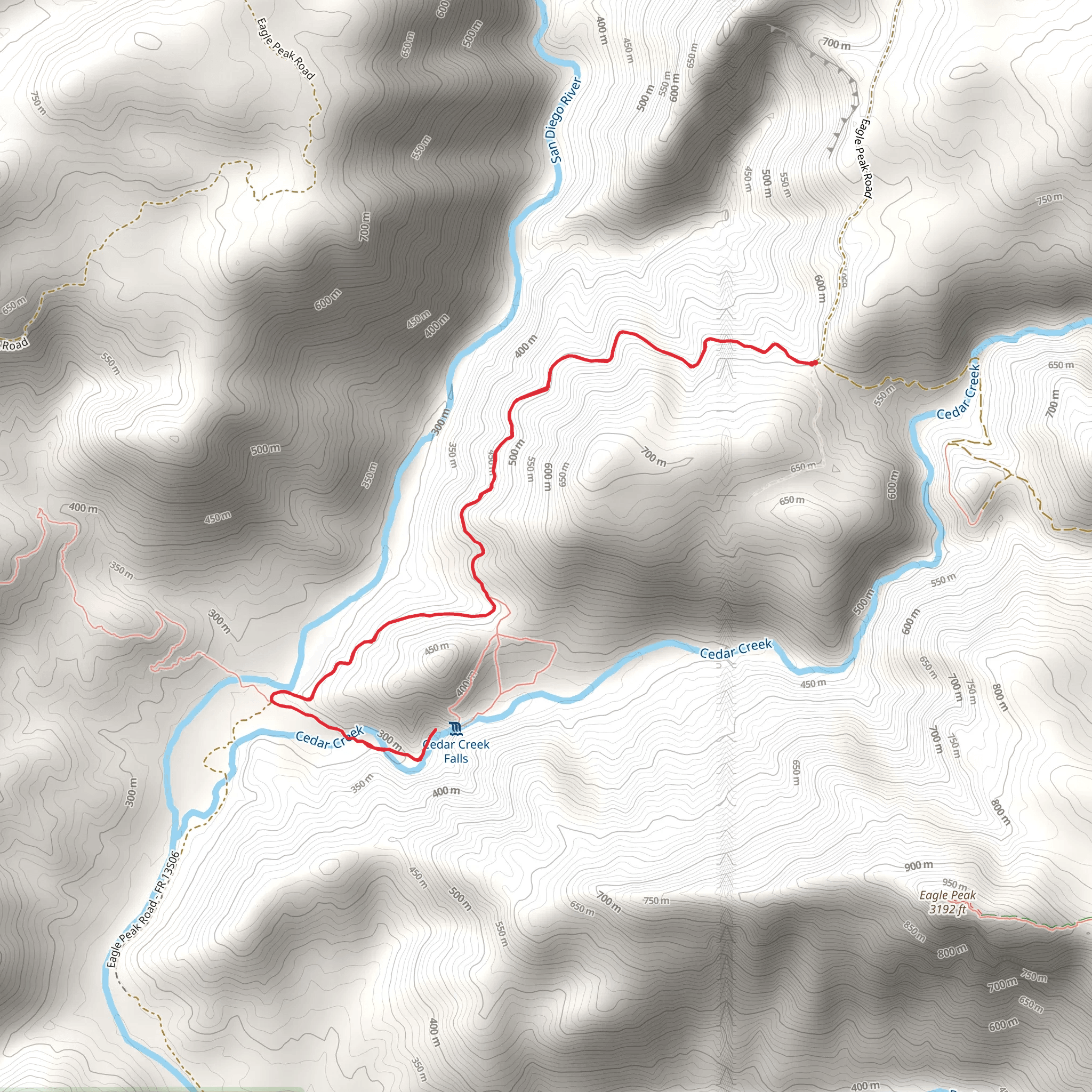 Cedar Creek Falls via San Diego River Gorge Trail mobile static map
