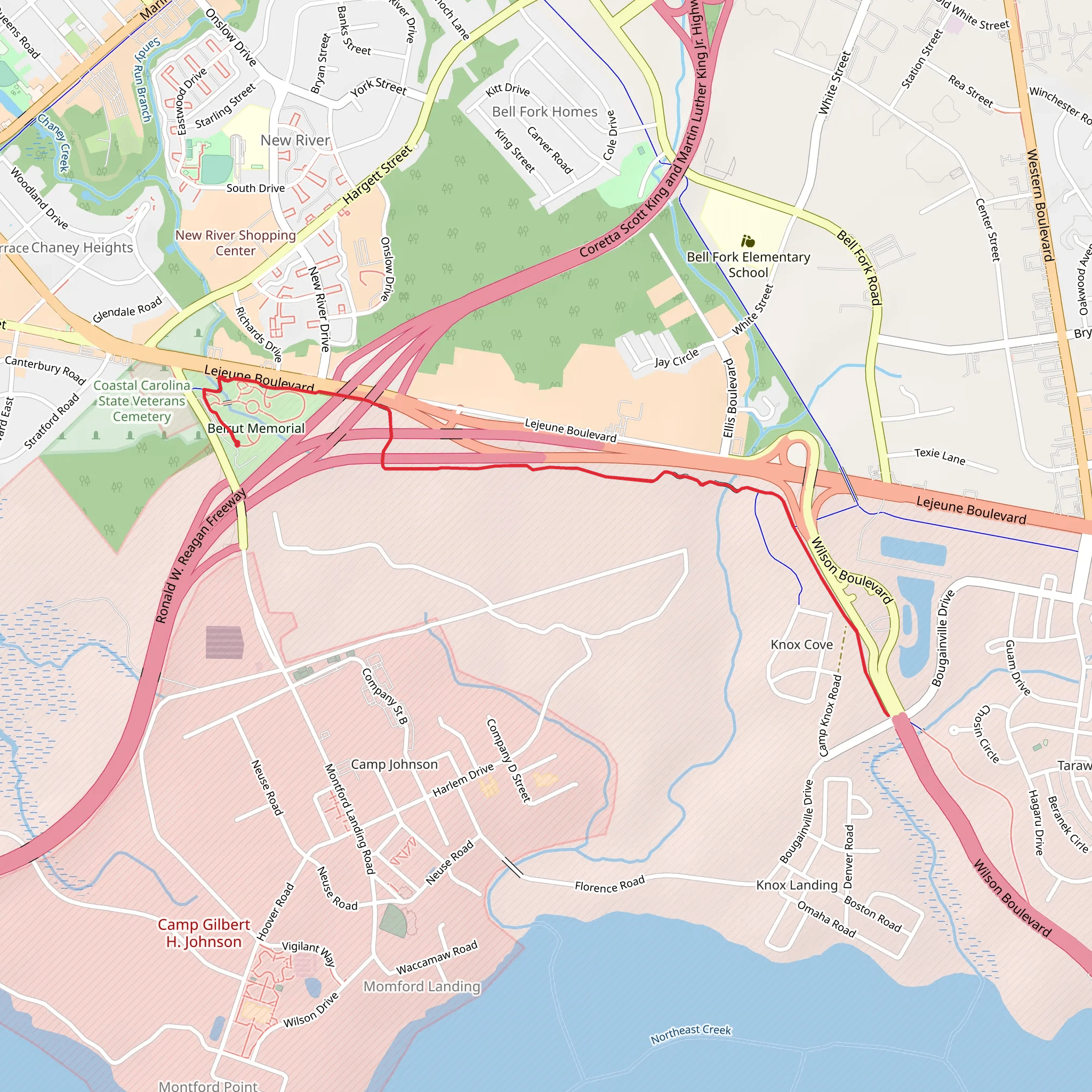 Wilson Boulevard via Mountain to Sea Trail mobile static map