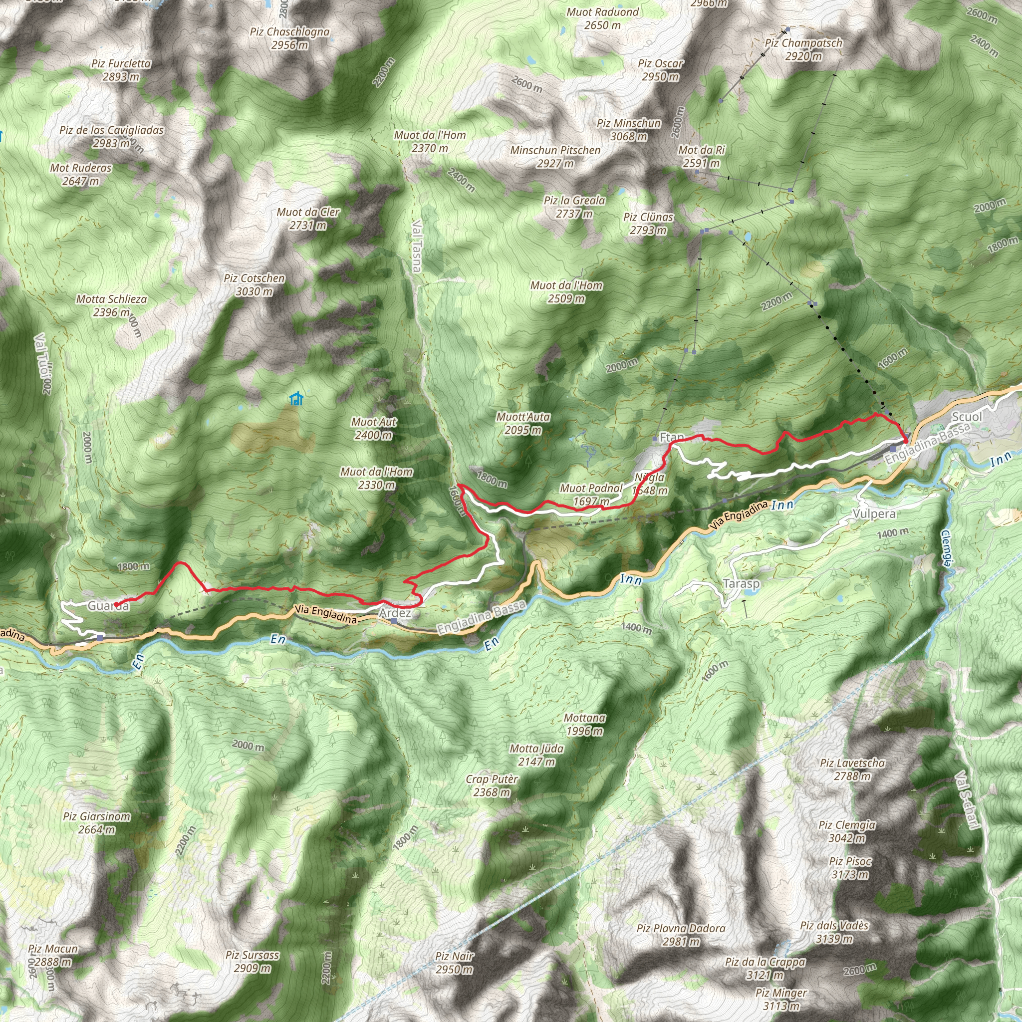 Guarda to Scuol mobile static map