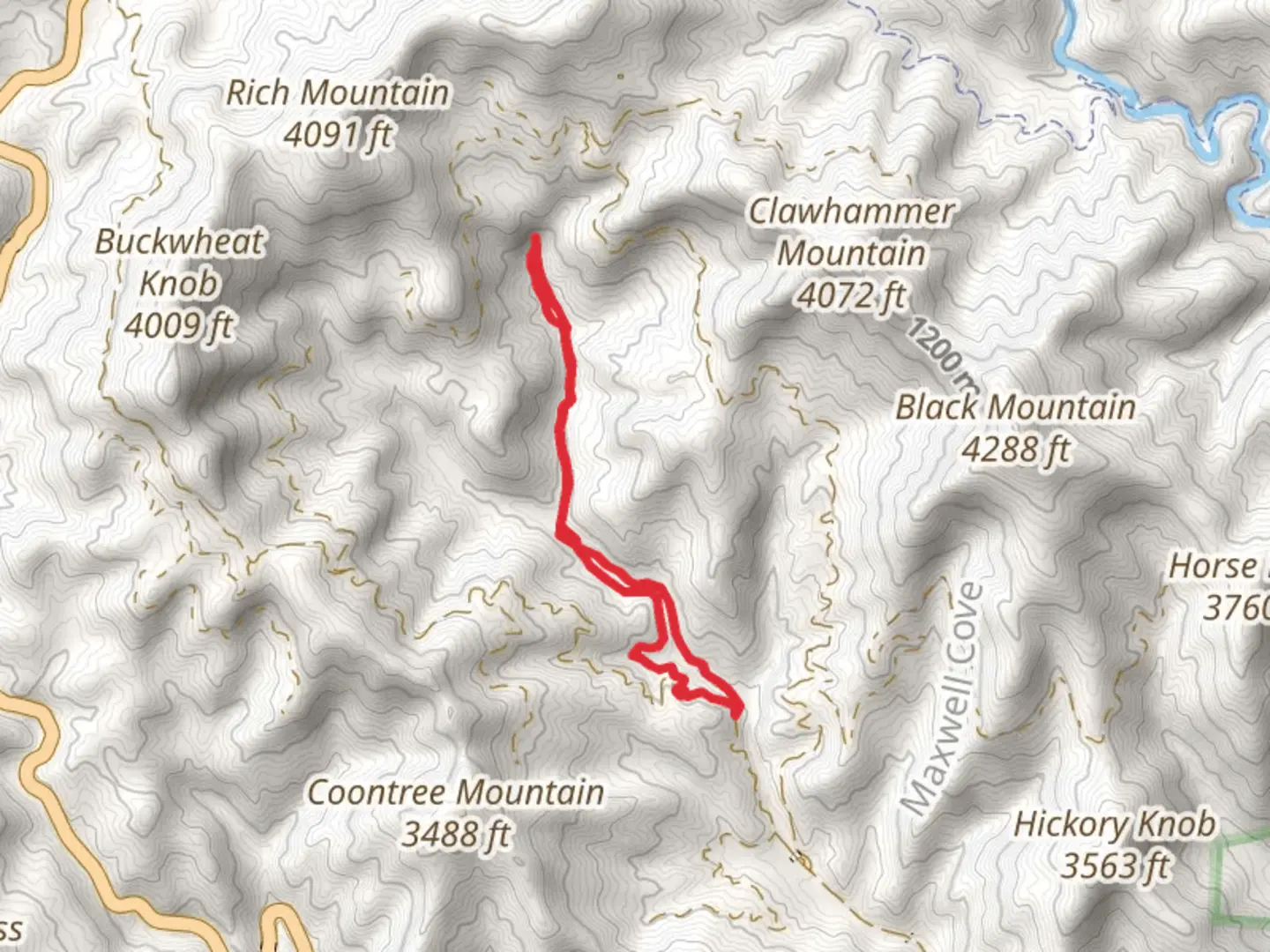 An image depicting the trail Buckhorn Gap, Twin Falls and Avery Creek Loop and its surrounding area.