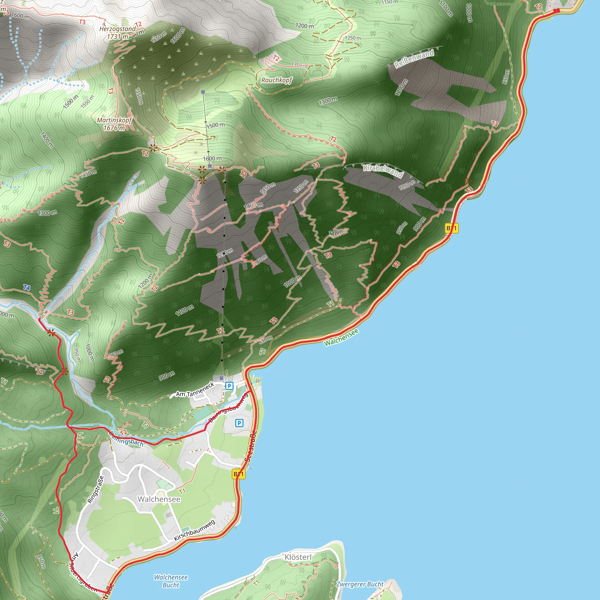 Walchensee and Aussischtsplatz Schluchtenblick Scenic Walk mobile static map